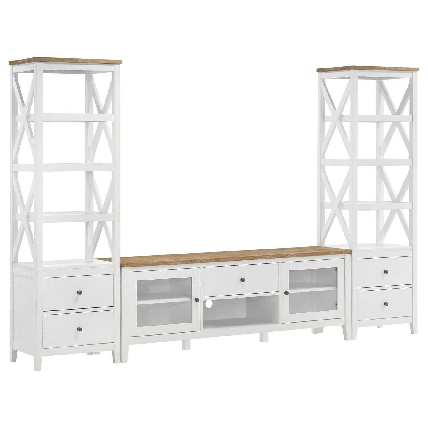 Hollis 2-door Wood 67-inch TV Stand with Drawer Brown and White
