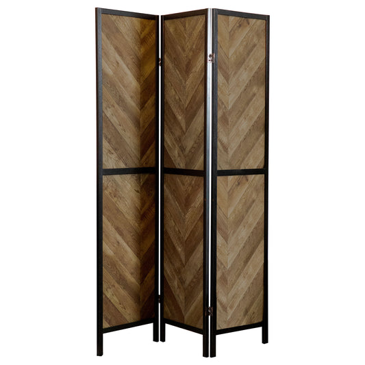 Marlene 3-Panel Room Divider Folding Screen Rustic Tobacco - Discount Furniture Connection