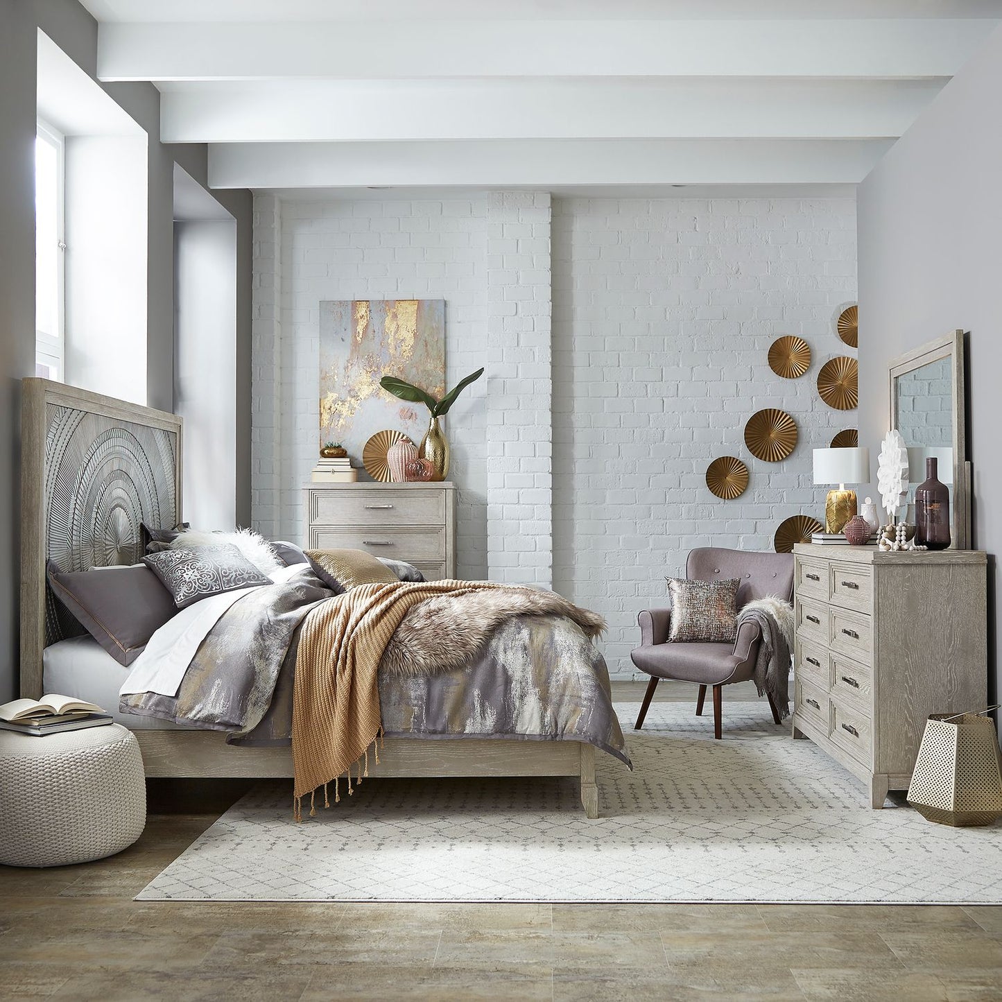 King California Panel Bed, Dresser & Mirror, Chest