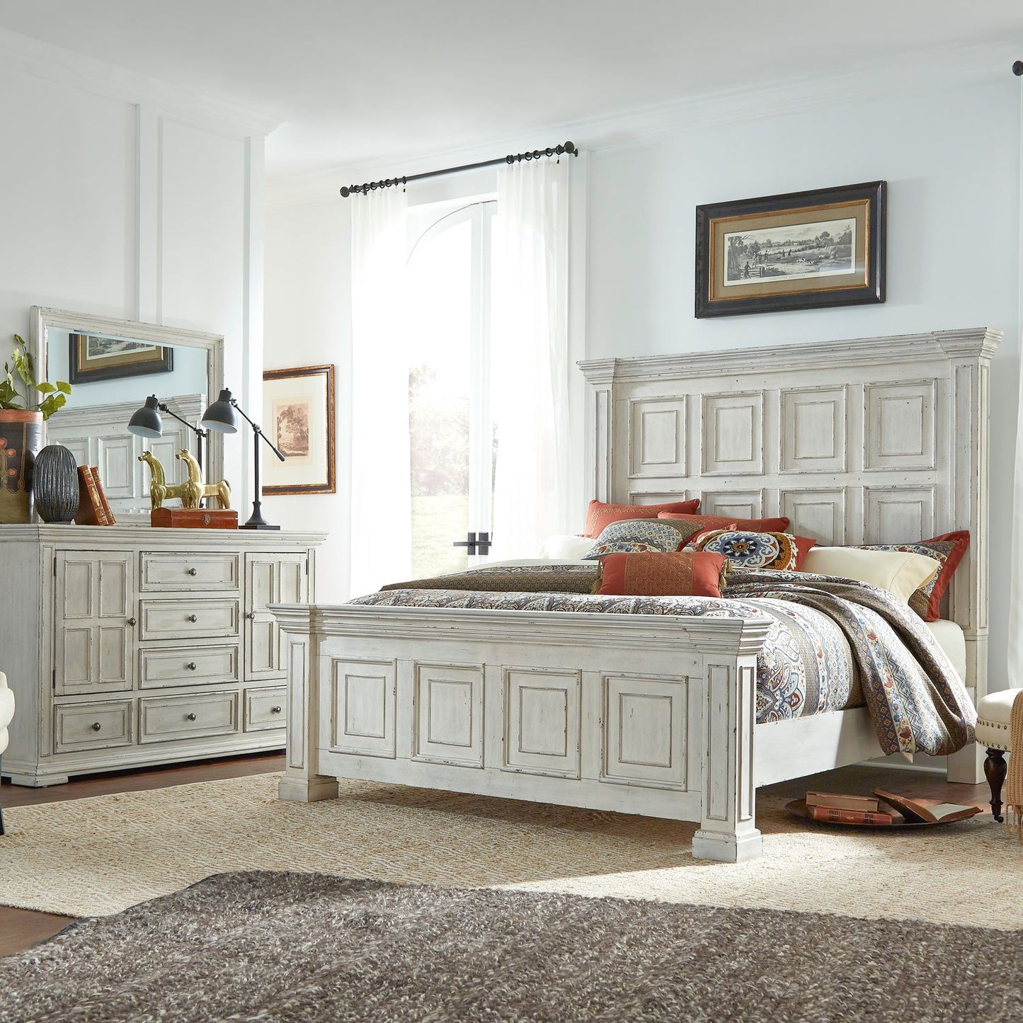 King Panel Bed, Dresser & Mirror