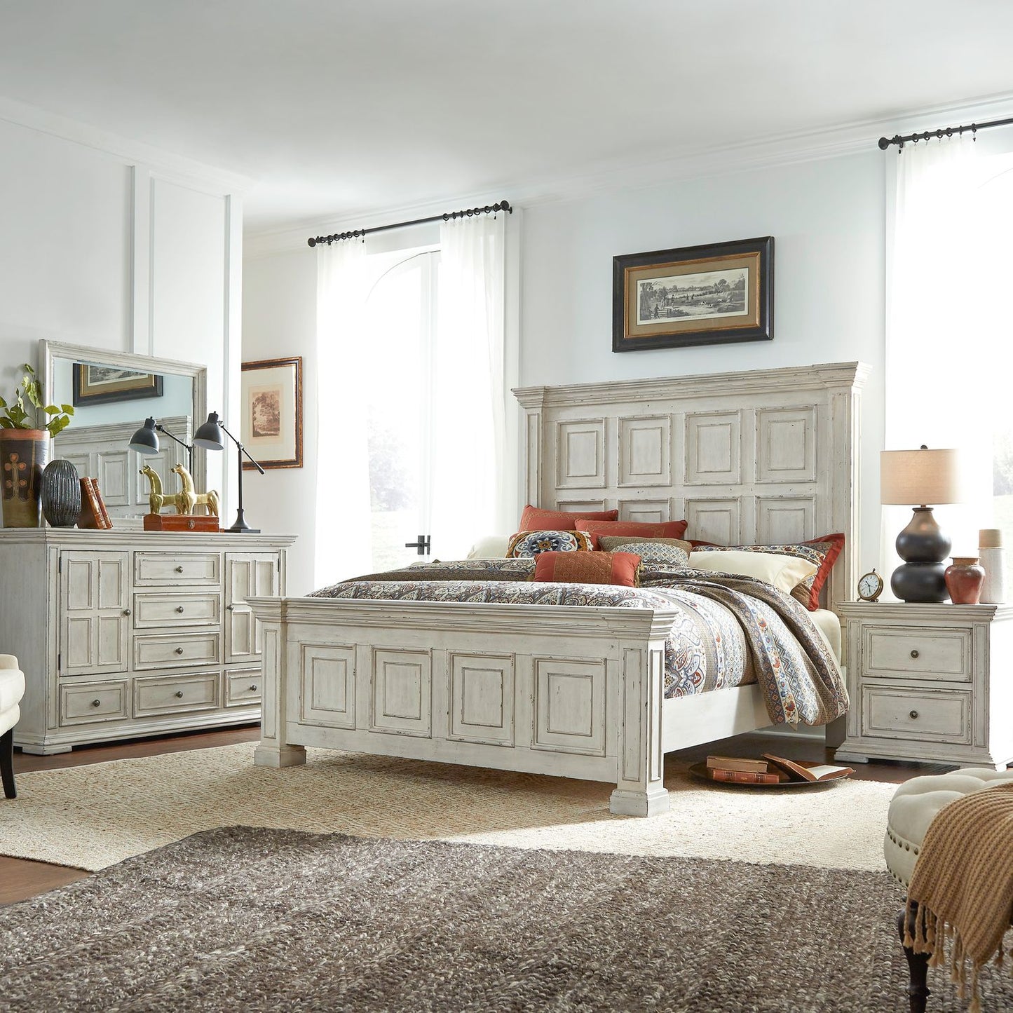 Queen Panel Bed, Dresser & Mirror, Night Stand
