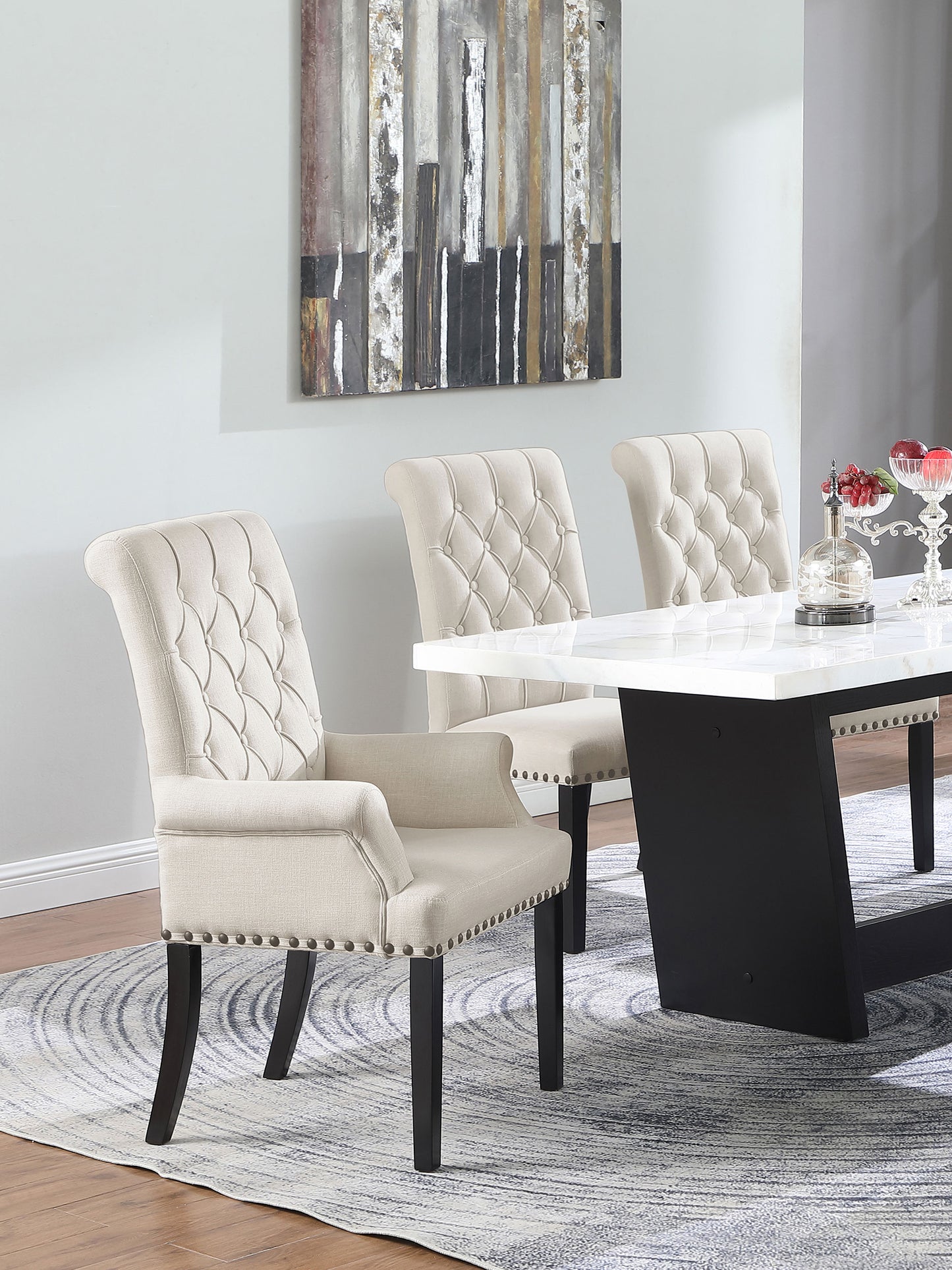 Alana Velvet Upholstered Dining Arm Chair Sand - Discount Furniture Connection