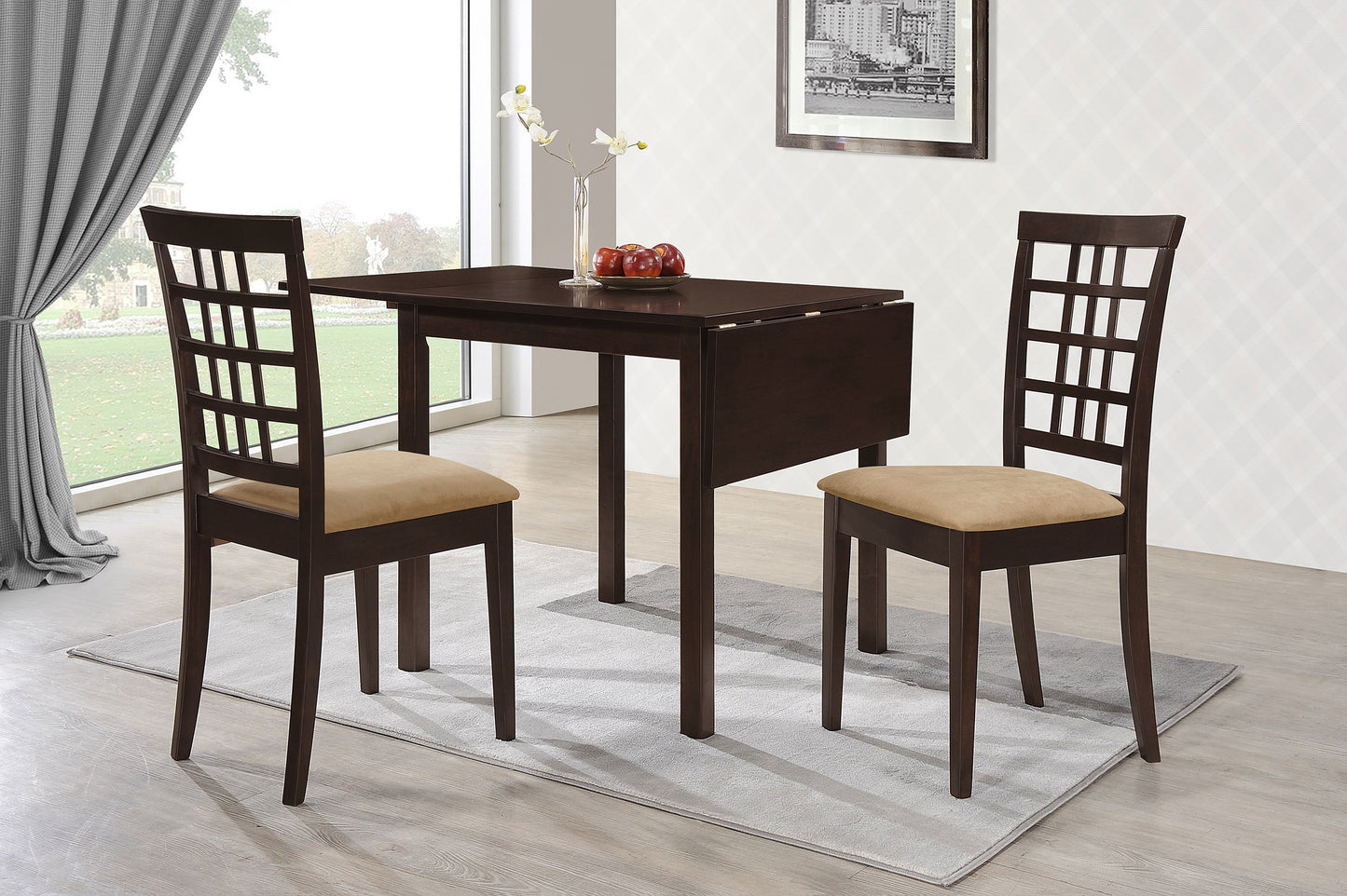 Kelso 3-piece Drop Leaf Dining Table Set Cappuccino and Tan - Discount Furniture Connection