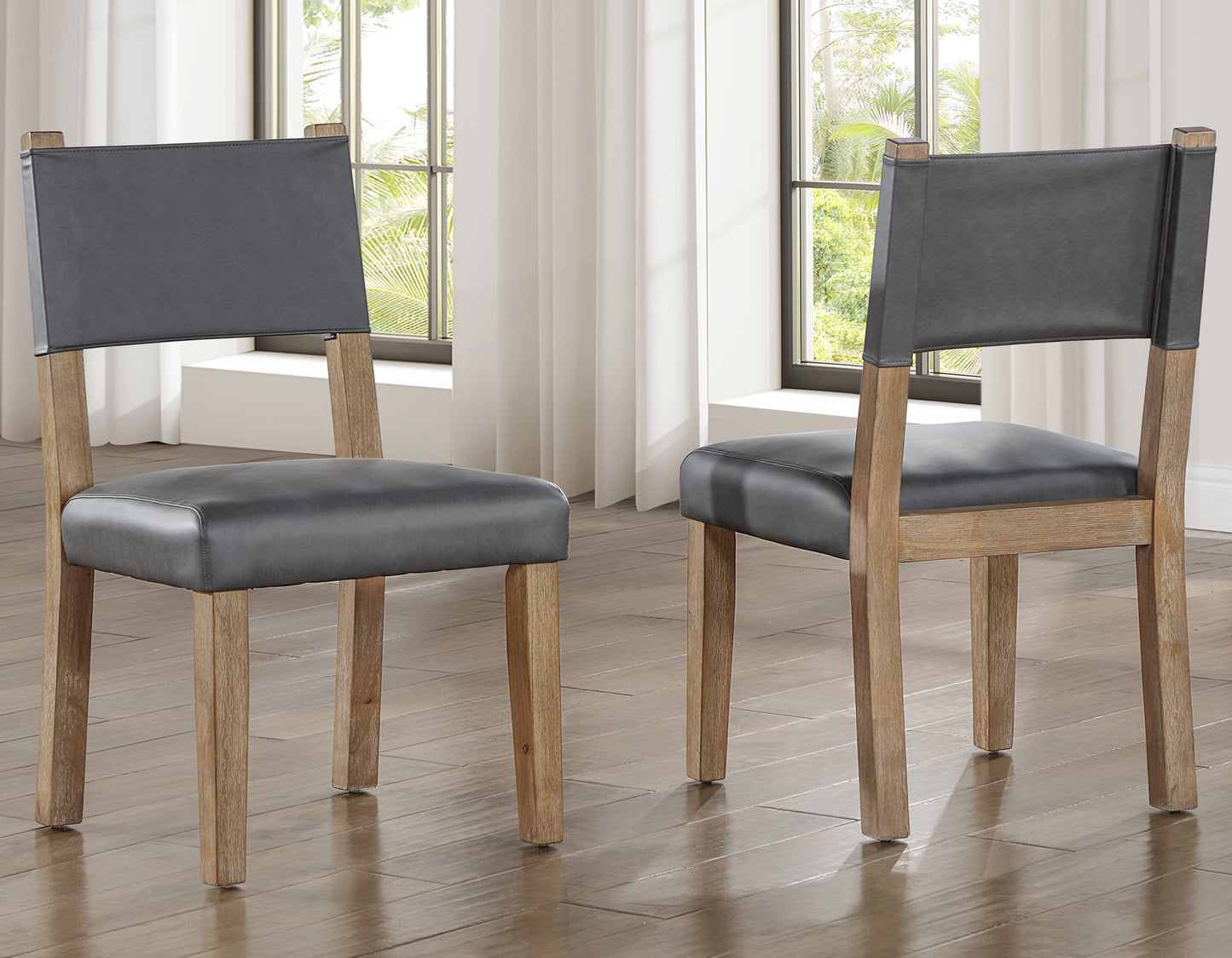 Aubrey Side Chair, Gray Vegan Leather with Driftwood finish