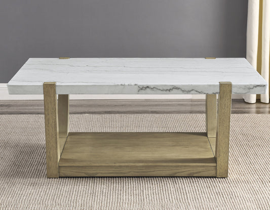 Perth White Marble Top Cocktail Table with Casters