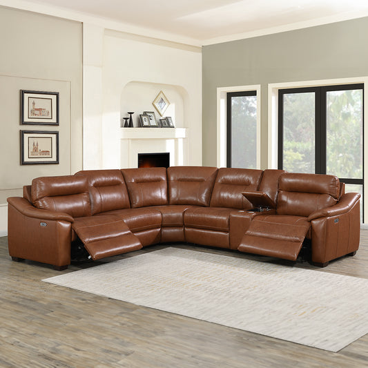 CASA 6-PIECE LEATHER DUAL-POWER RECLINING SECTIONAL, COACH