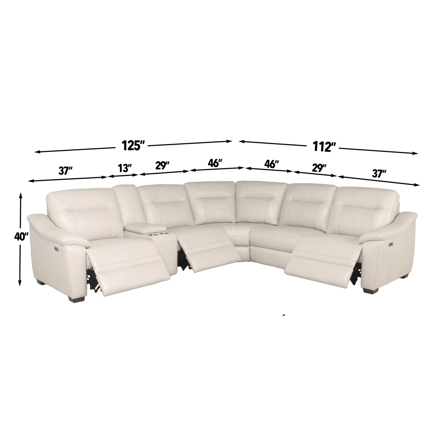 CASA 6-PIECE LEATHER DUAL-POWER RECLINING SECTIONAL, IVORY