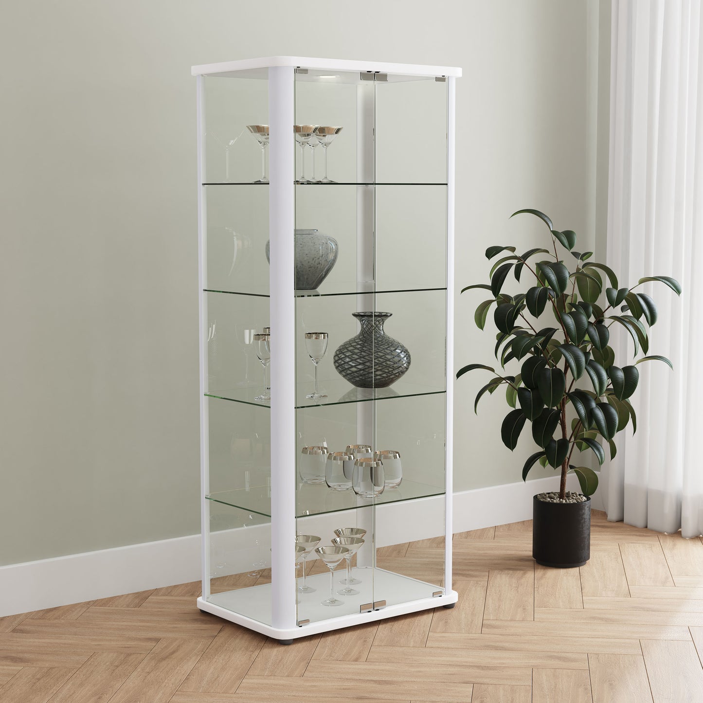 Aero 5-shelf Display Curio Cabinet with LED Lighting White - Discount Furniture Connection