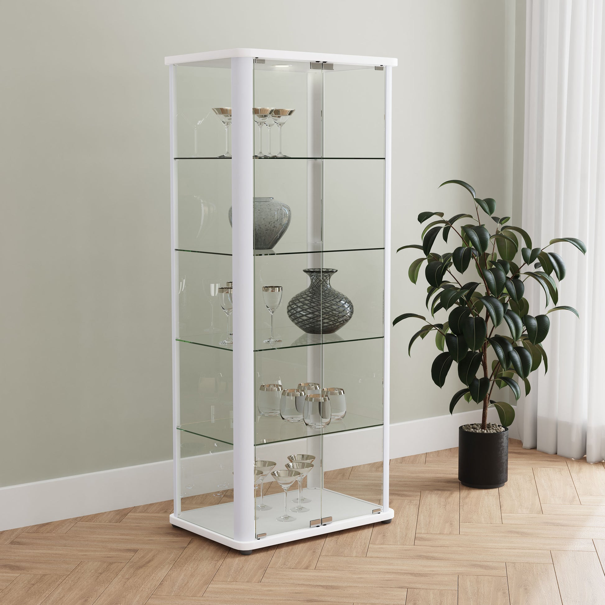 Aero 5-shelf Display Curio Cabinet with LED Lighting White - Discount Furniture Connection