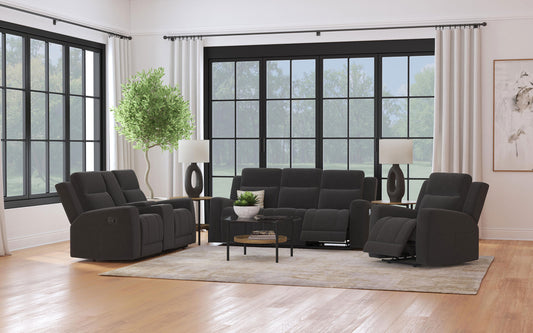 Brentwood 3-piece Upholstered Reclining Sofa Set Black