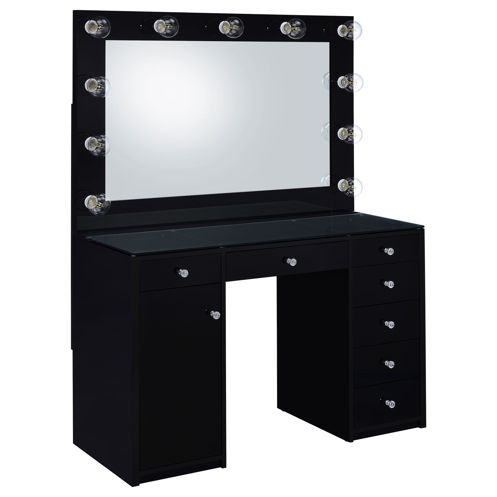 Acena 7-drawer Vanity Set with Lighting Black High Gloss - Discount Furniture Connection