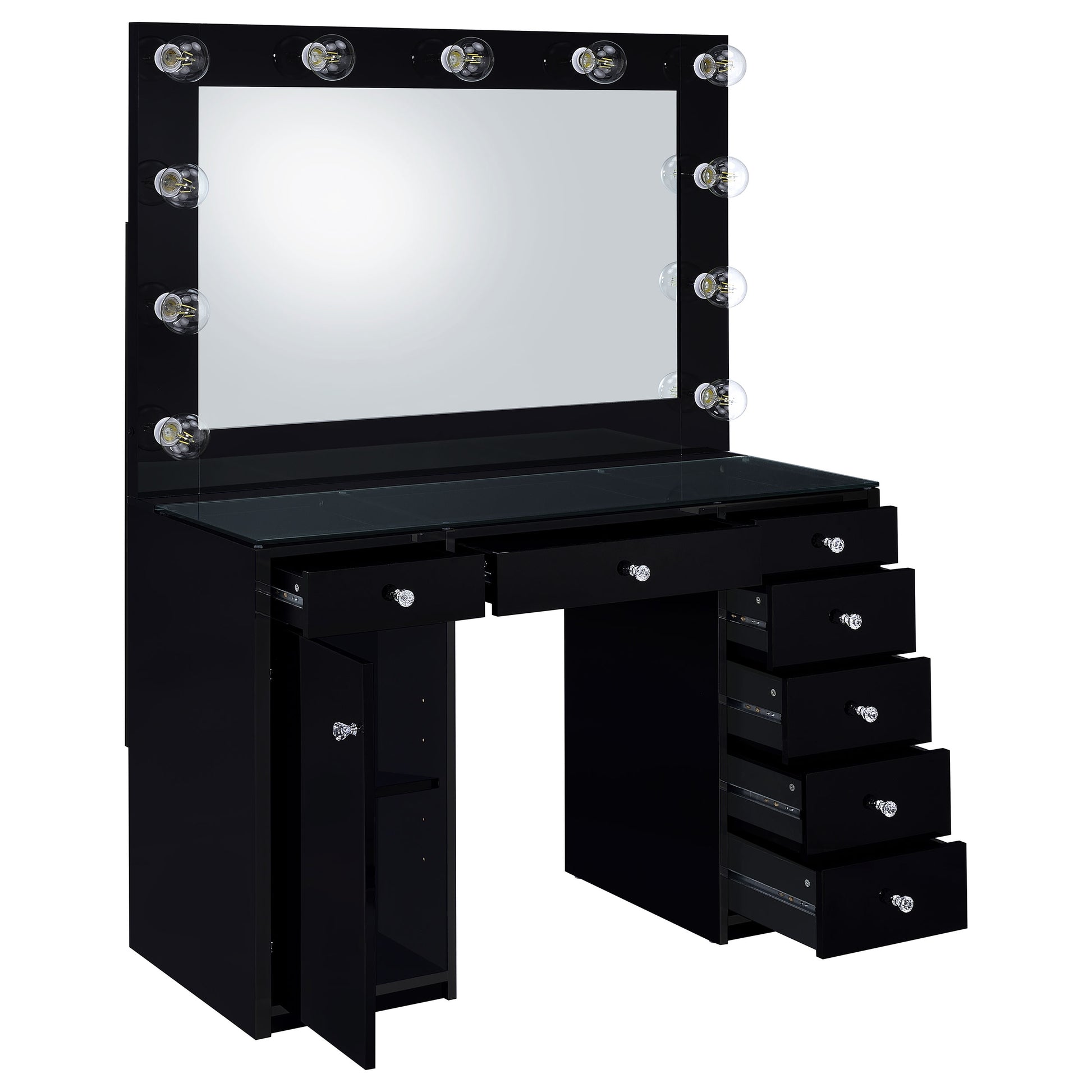 Acena 7-drawer Vanity Set with Lighting Black High Gloss - Discount Furniture Connection