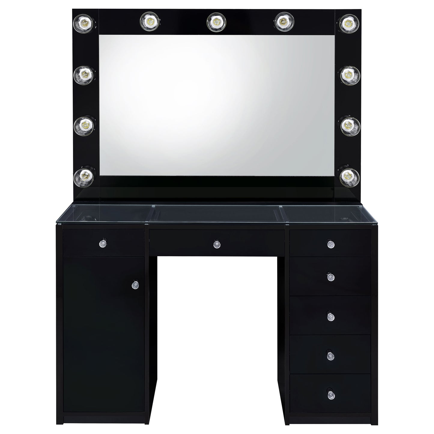 Acena 7-drawer Vanity Set with Lighting Black High Gloss - Discount Furniture Connection
