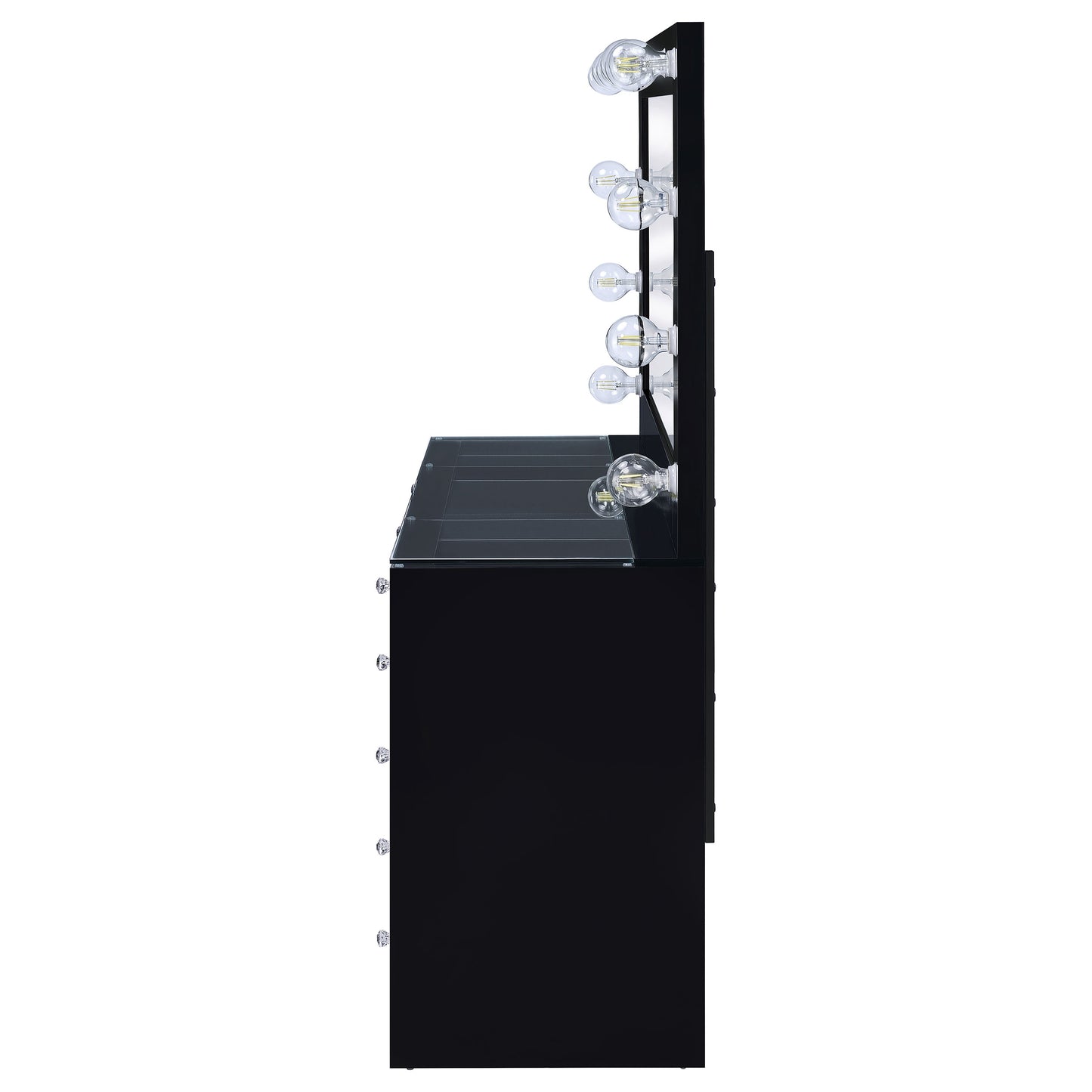 Acena 7-drawer Vanity Set with Lighting Black High Gloss - Discount Furniture Connection