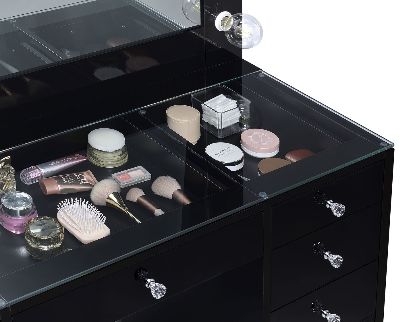 Acena 7-drawer Vanity Set with Lighting Black High Gloss - Discount Furniture Connection