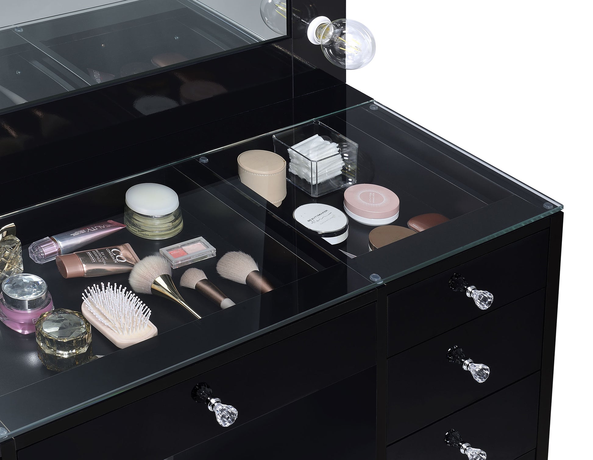 Acena 7-drawer Vanity Set with Lighting Black High Gloss - Discount Furniture Connection