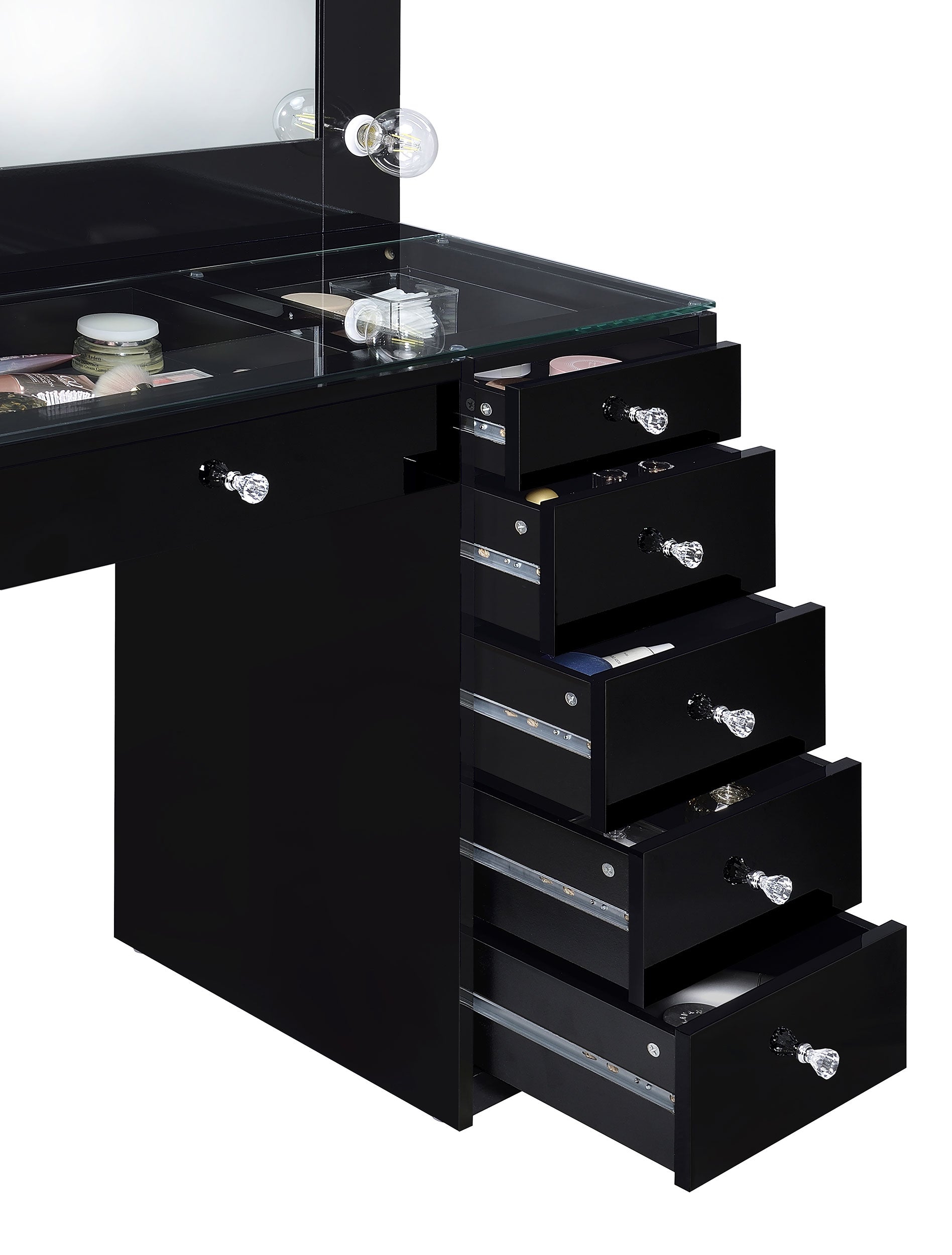 Acena 7-drawer Vanity Set with Lighting Black High Gloss - Discount Furniture Connection