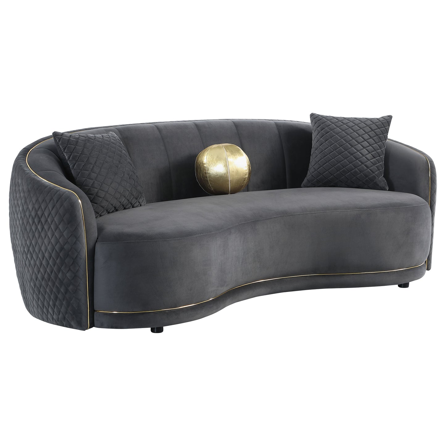 Brookside Velvet Upholstered Curved Sofa Dark Grey - Discount Furniture Connection