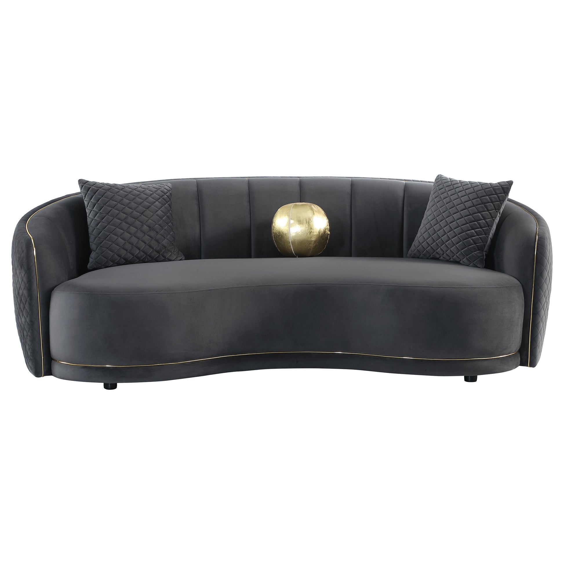 Brookside Velvet Upholstered Curved Sofa Dark Grey - Discount Furniture Connection