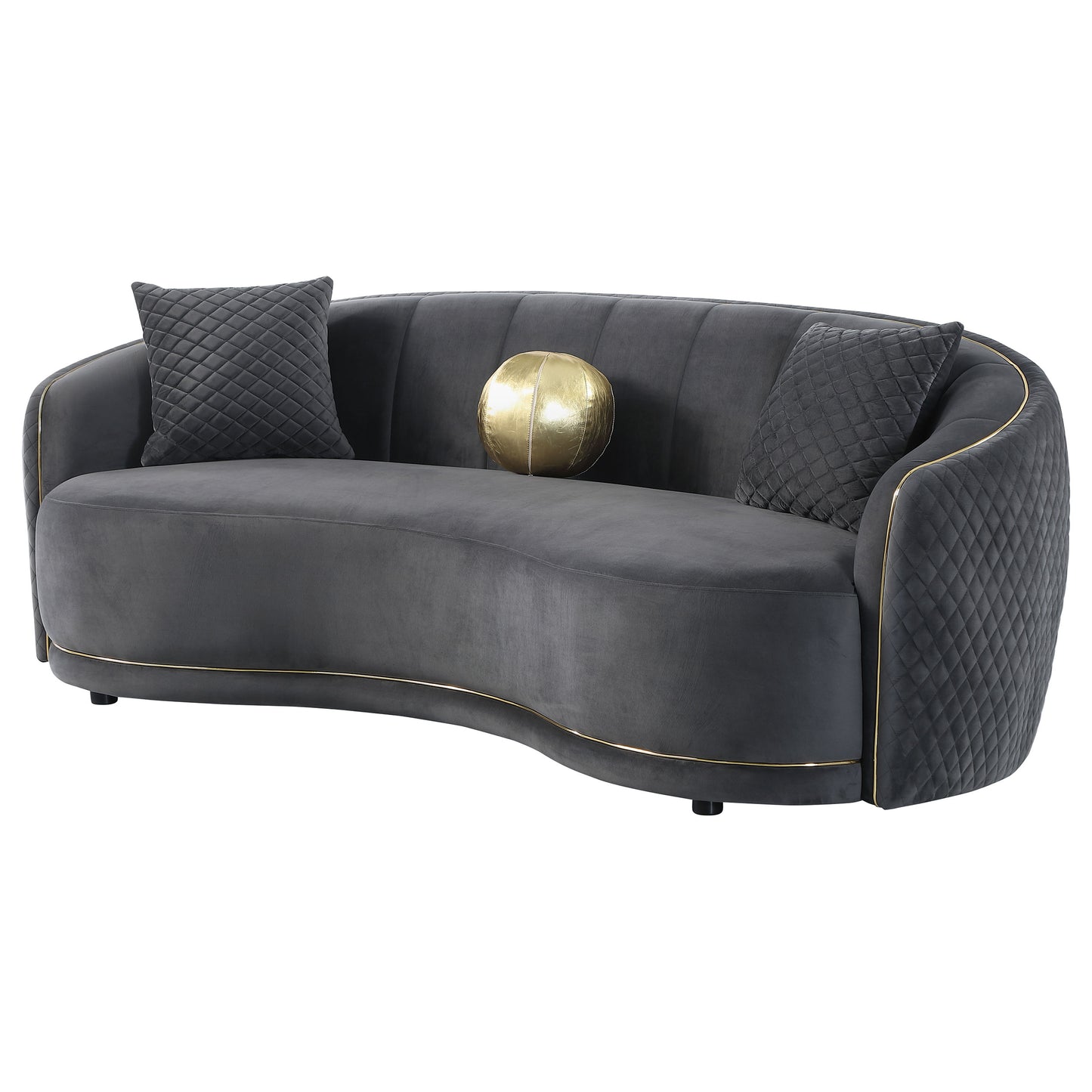 Brookside Velvet Upholstered Curved Sofa Dark Grey - Discount Furniture Connection