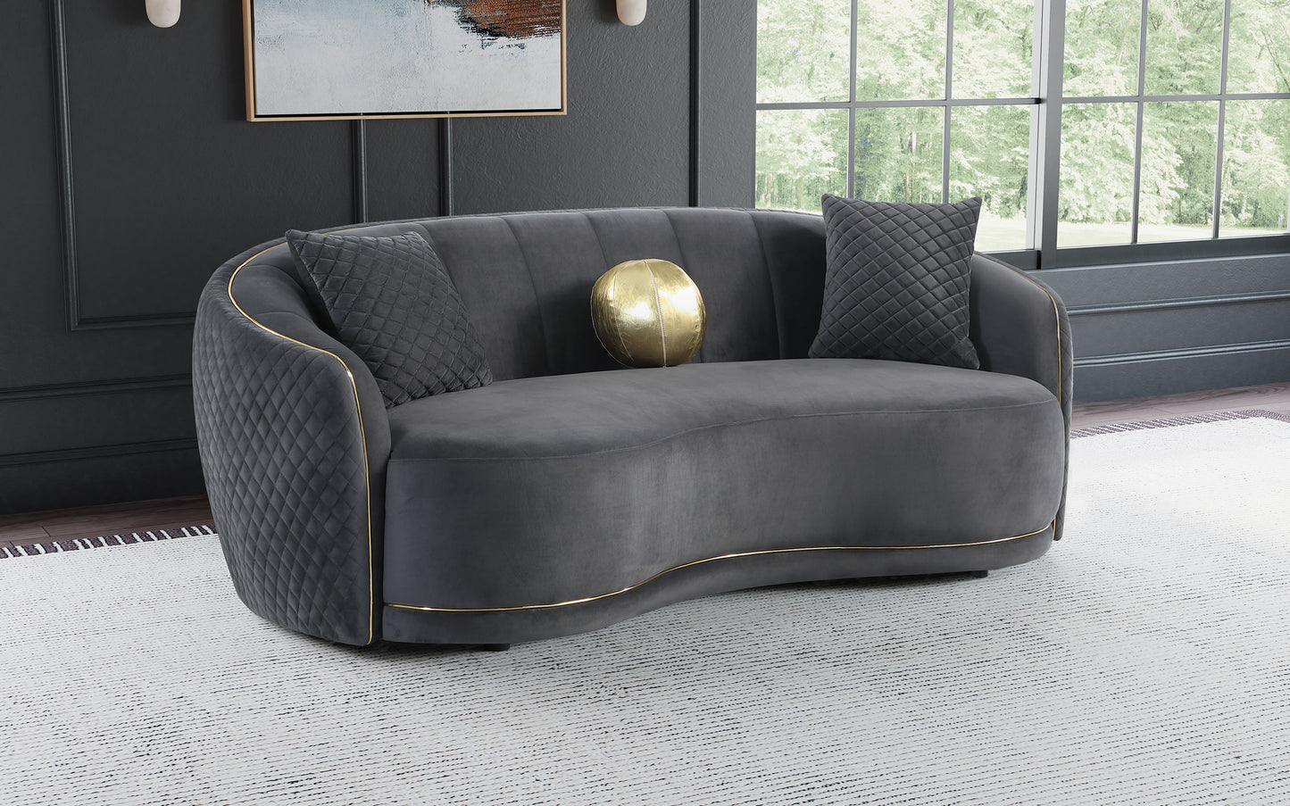 Brookside Velvet Upholstered Curved Sofa Dark Grey - Discount Furniture Connection