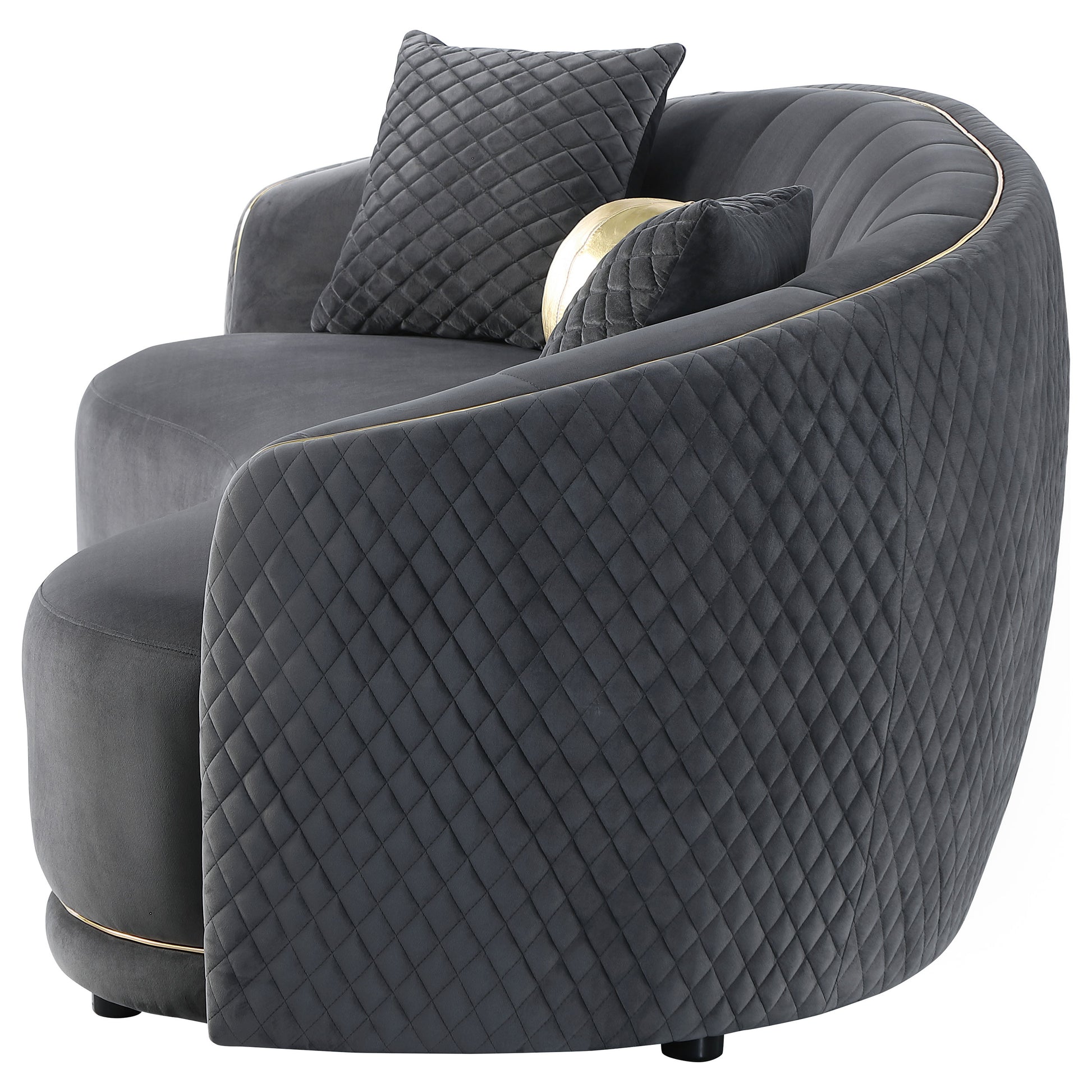 Brookside Velvet Upholstered Curved Sofa Dark Grey - Discount Furniture Connection