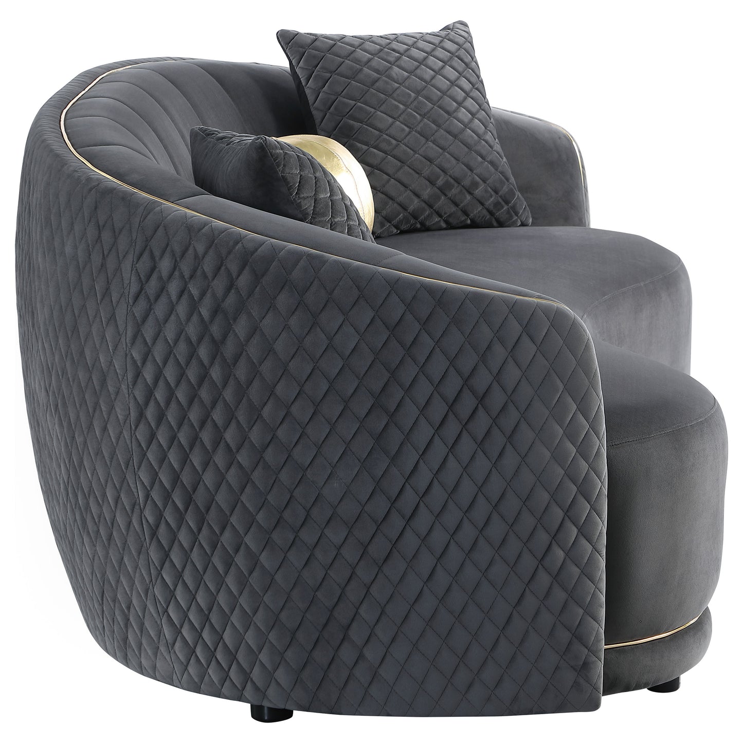 Brookside Velvet Upholstered Curved Sofa Dark Grey - Discount Furniture Connection