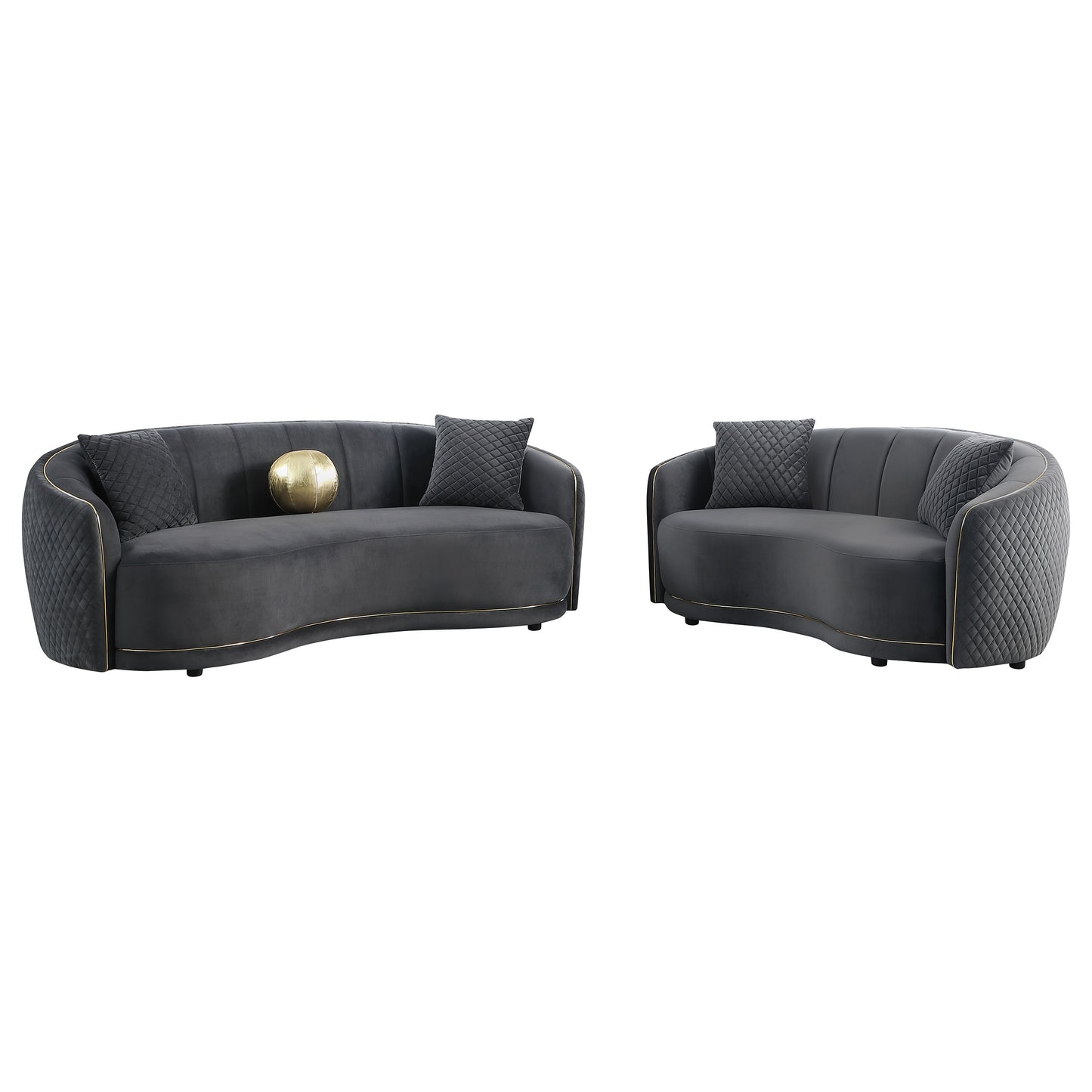 Brookside Velvet Upholstered Curved Sofa Dark Grey - Discount Furniture Connection