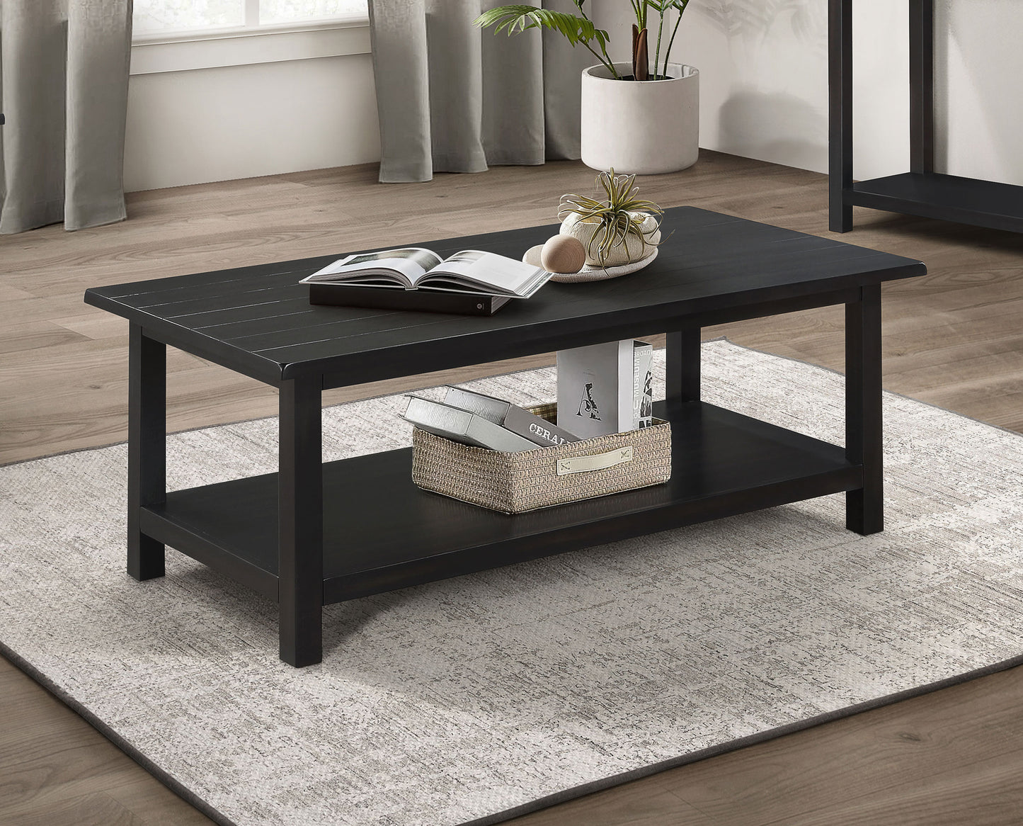 Payne Wood Coffee Table with Shelf Distressed Java - Discount Furniture Connection