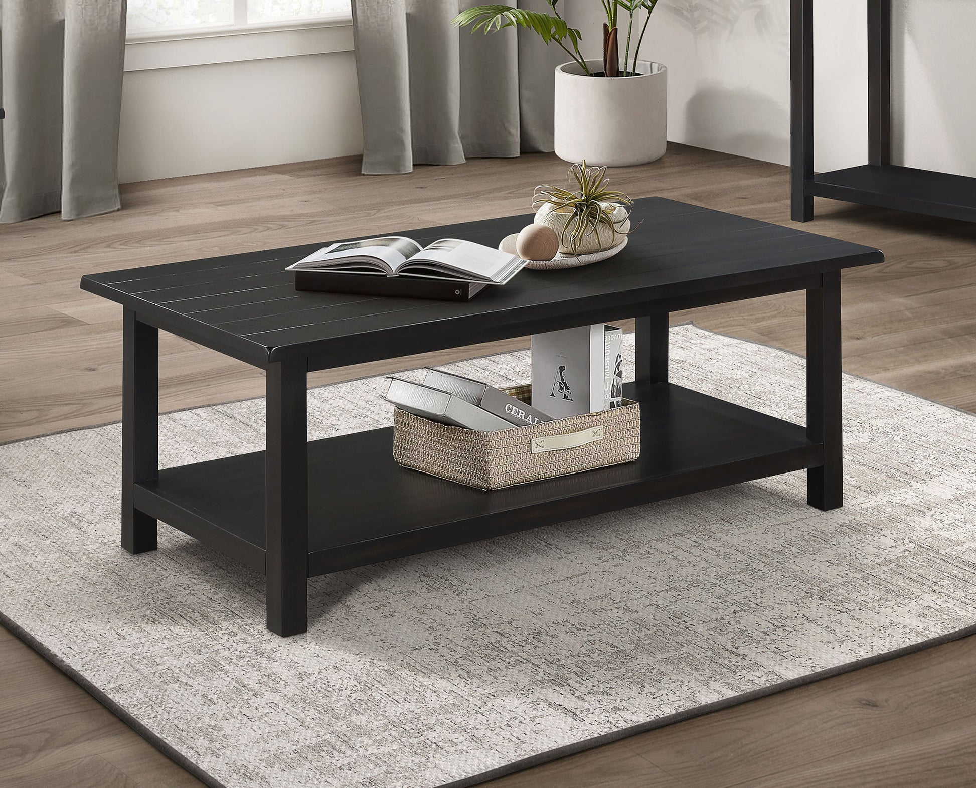 Payne Wood Coffee Table with Shelf Distressed Java - Discount Furniture Connection