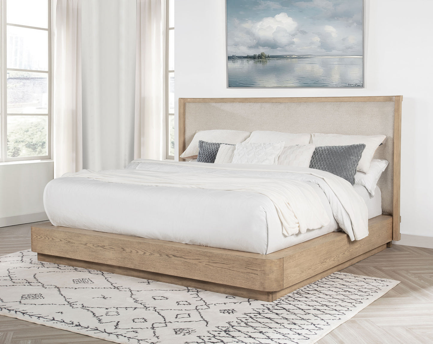Kailani 52-inch Queen Wingback Bed Beige Oak - Discount Furniture Connection