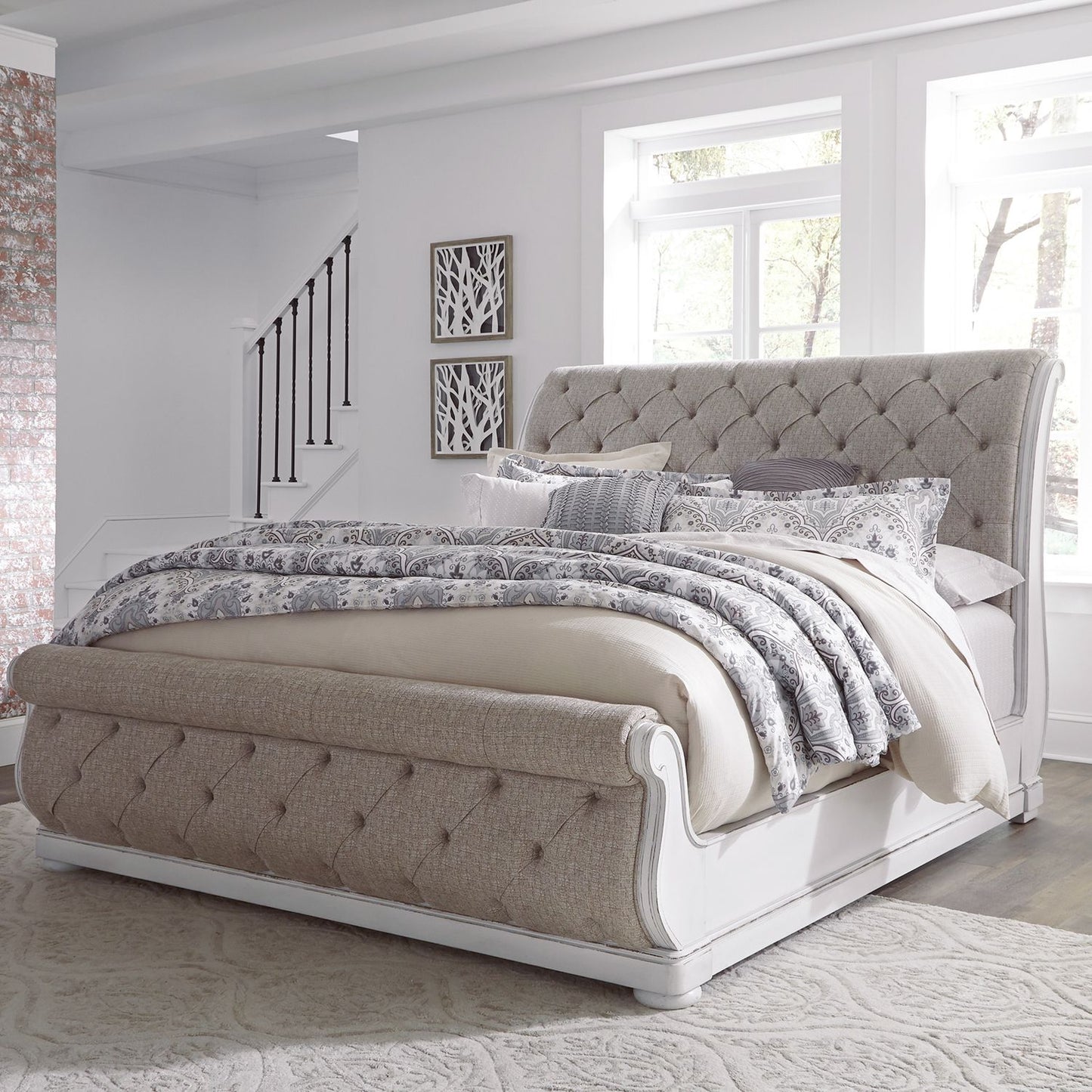 King California Upholstered Sleigh Bed