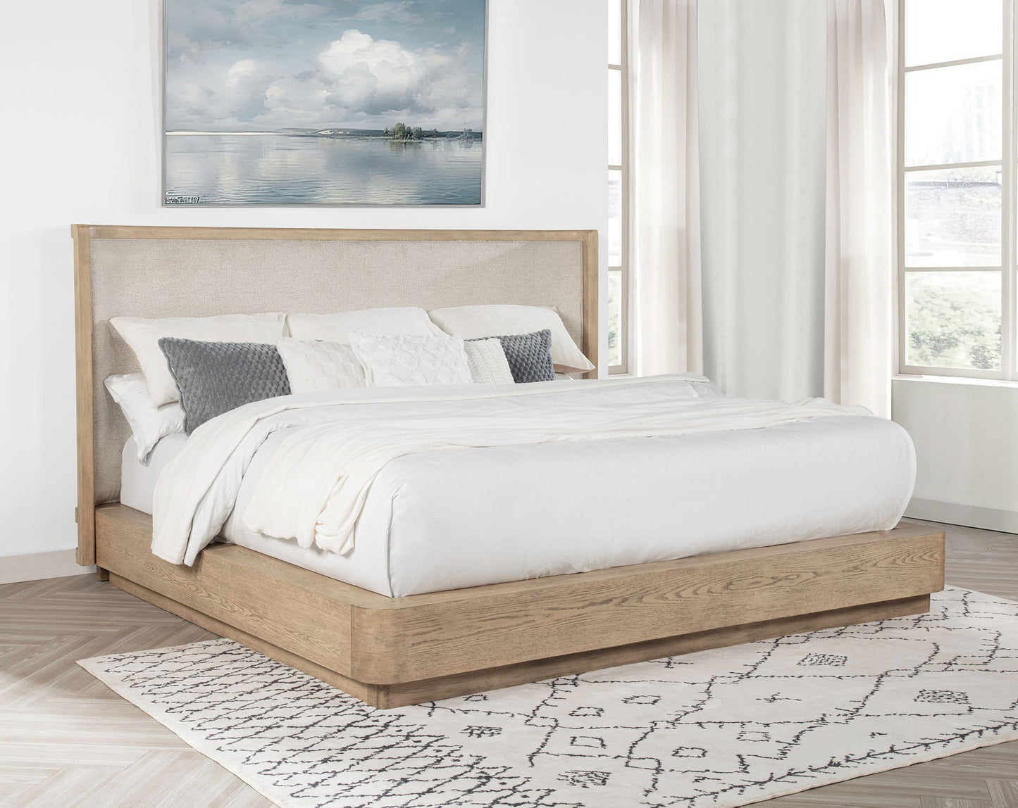 Kailani 52-inch California King Wingback Bed Beige Oak - Discount Furniture Connection