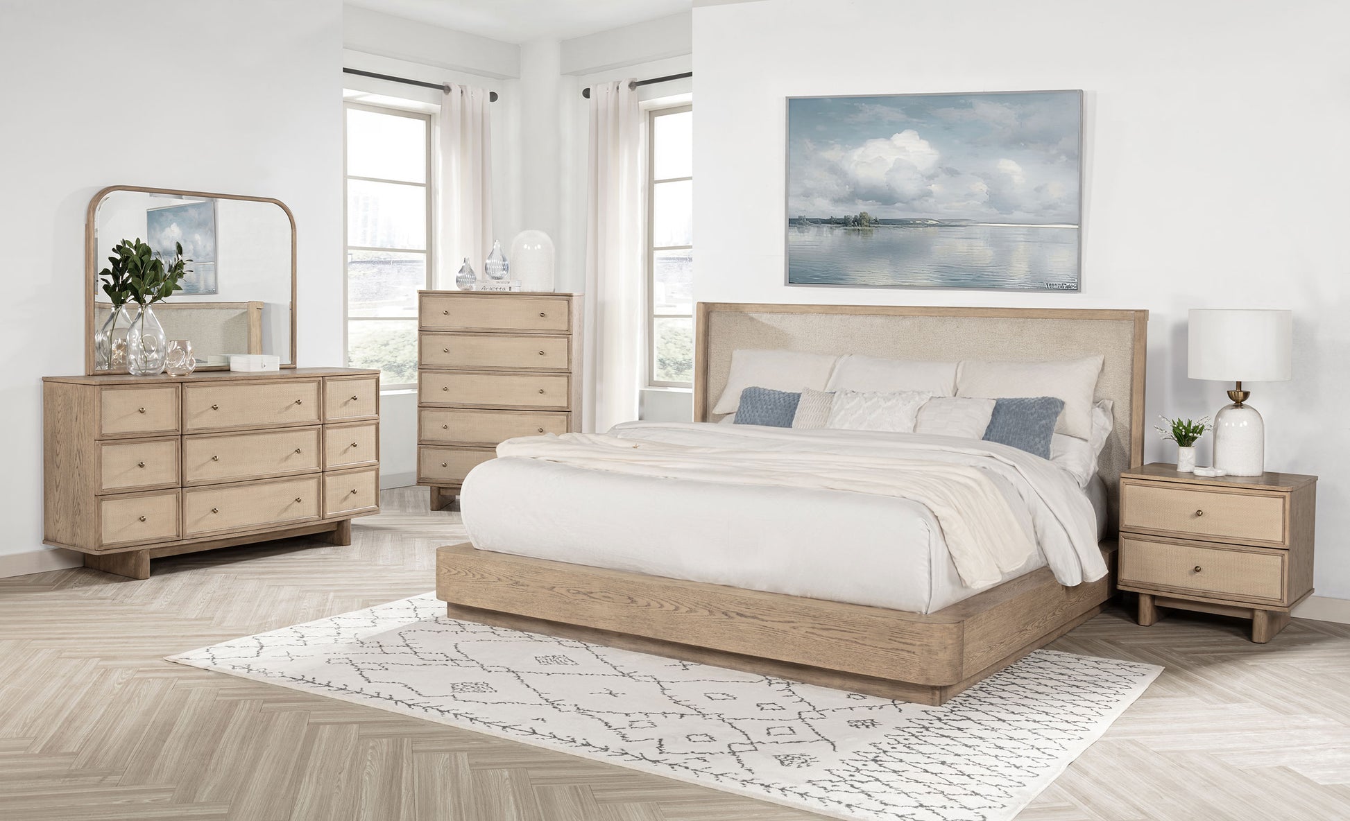 Kailani 52-inch California King Wingback Bed Beige Oak - Discount Furniture Connection