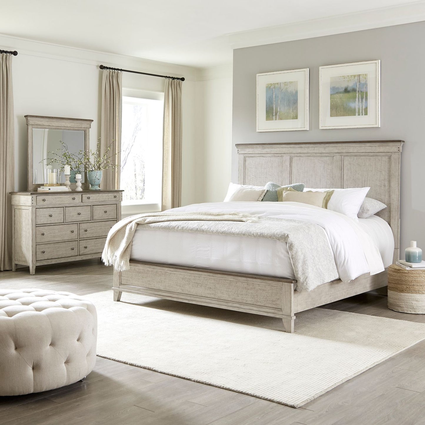 King California Panel Bed, Dresser & Mirror