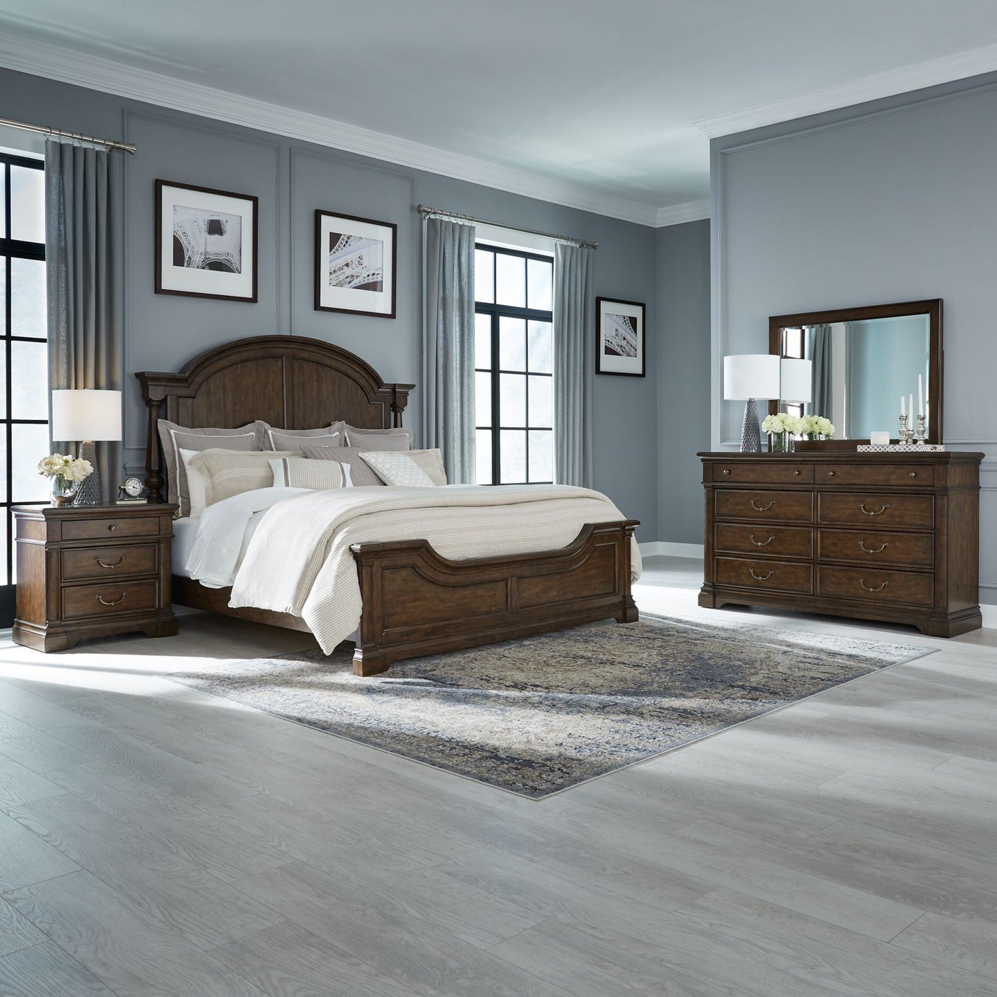 King California Poster Bed, Dresser & Mirror, Night Stand