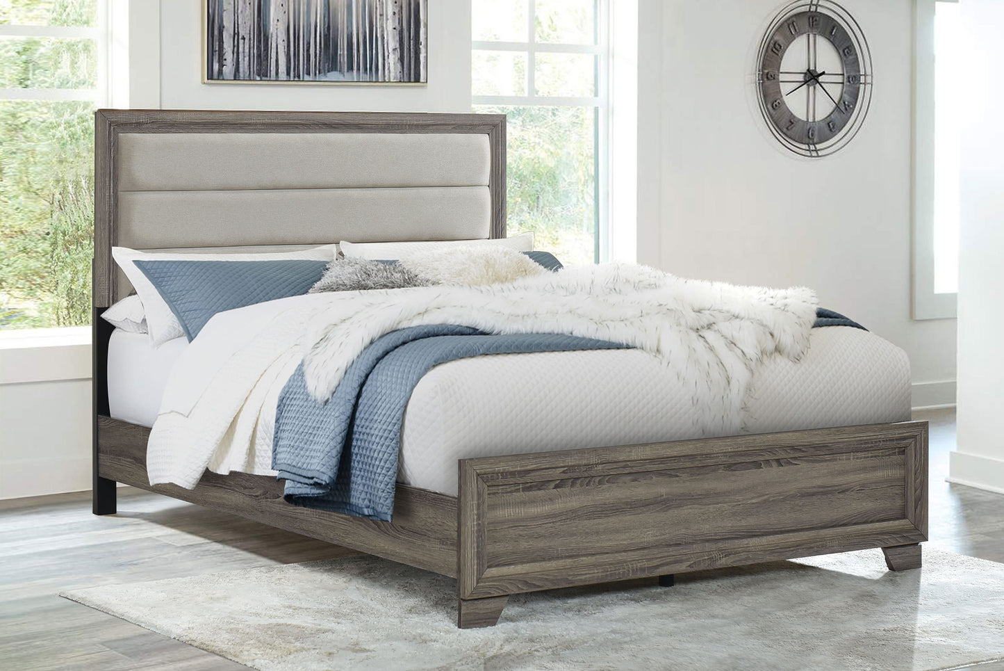 Wright 52-inch Upholstered California King Bed Brown Oak - Discount Furniture Connection