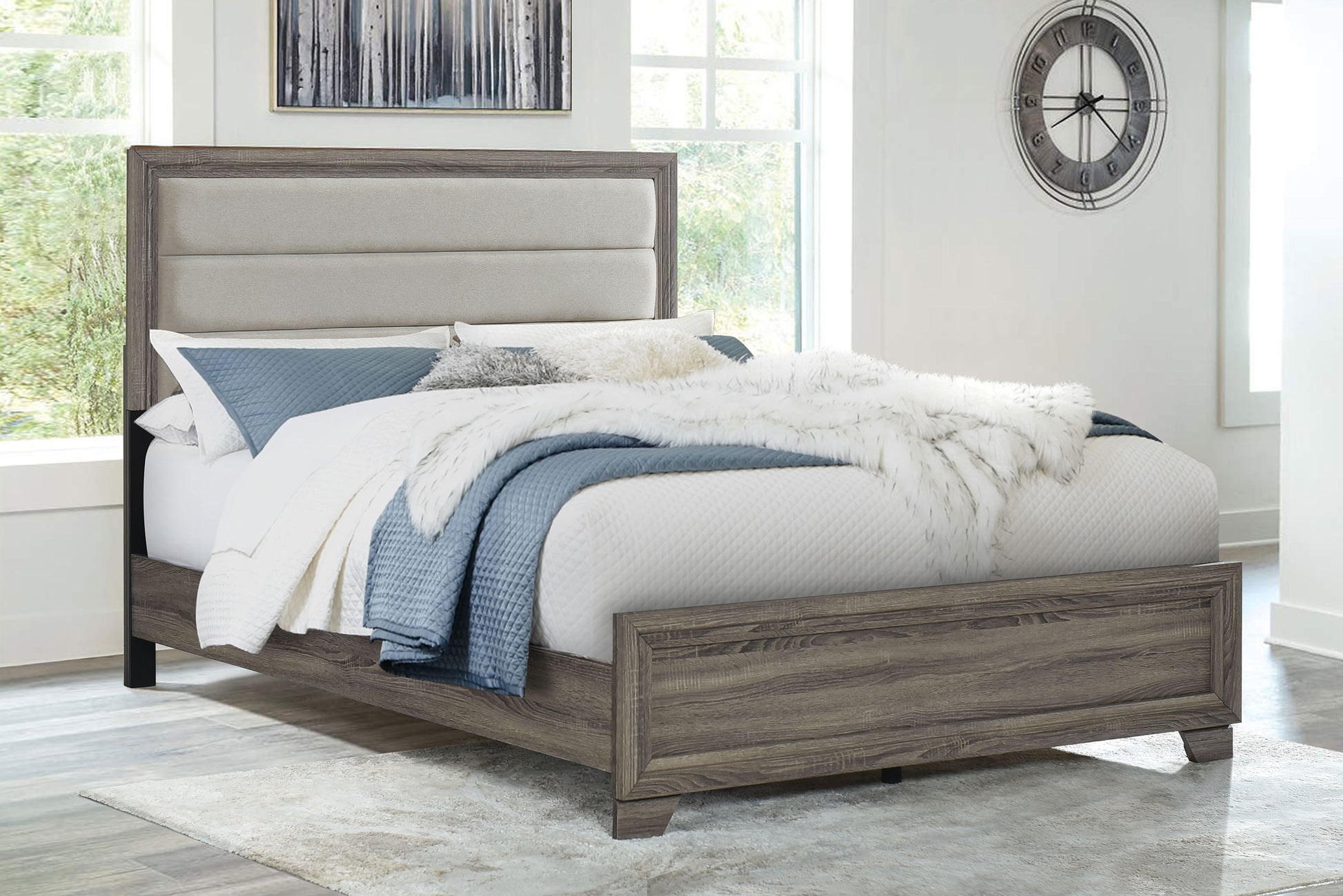 Wright 52-inch Upholstered California King Bed Brown Oak - Discount Furniture Connection