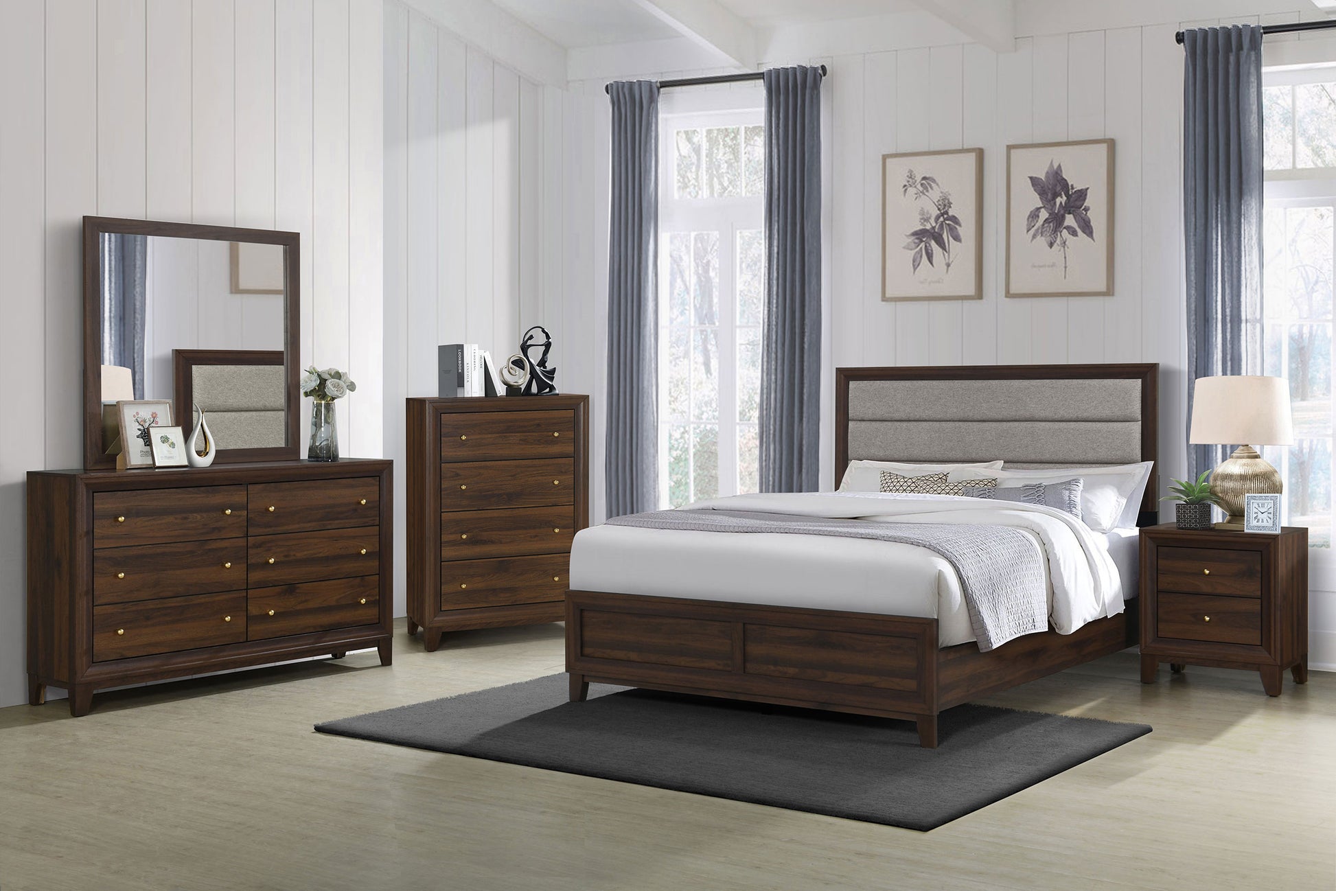 Welsley 50-inch Upholstered California King Bed Walnut - Discount Furniture Connection
