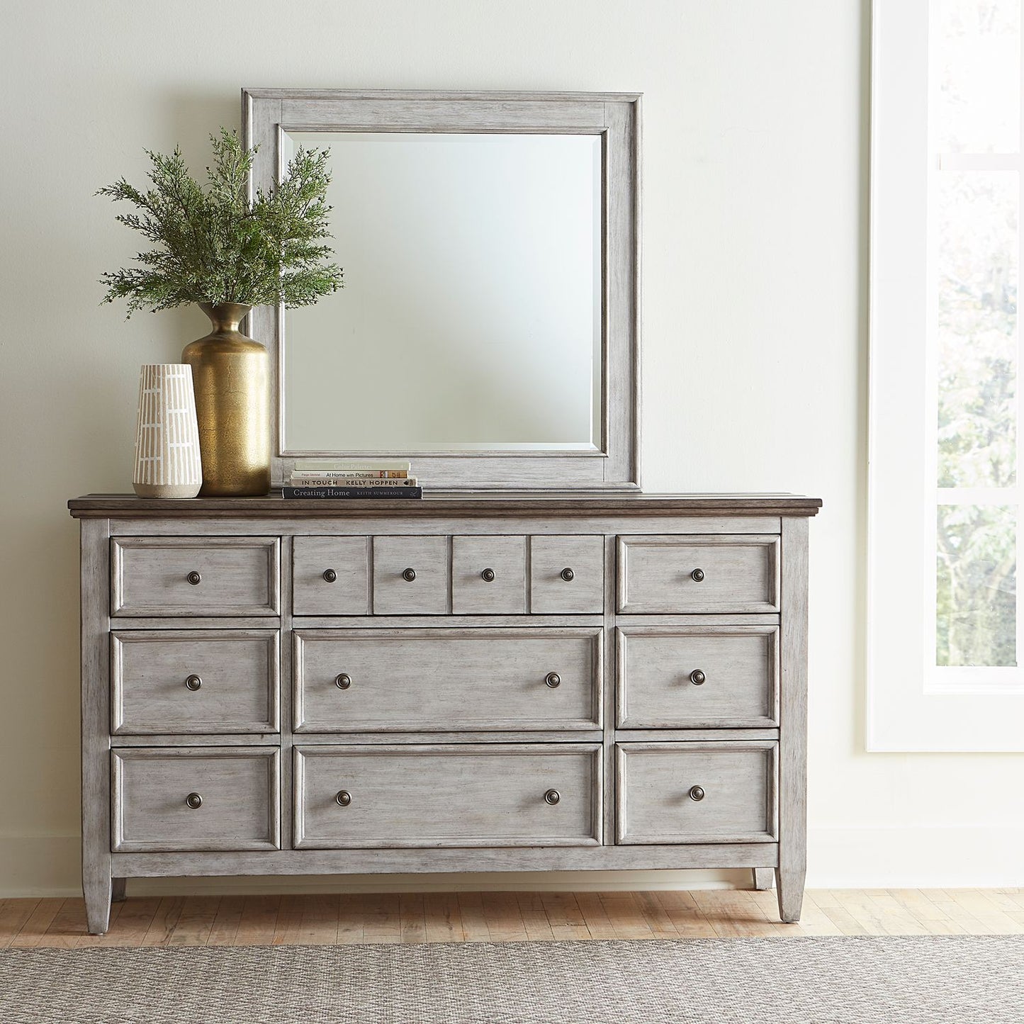 King Opt California Panel Bed, Dresser & Mirror