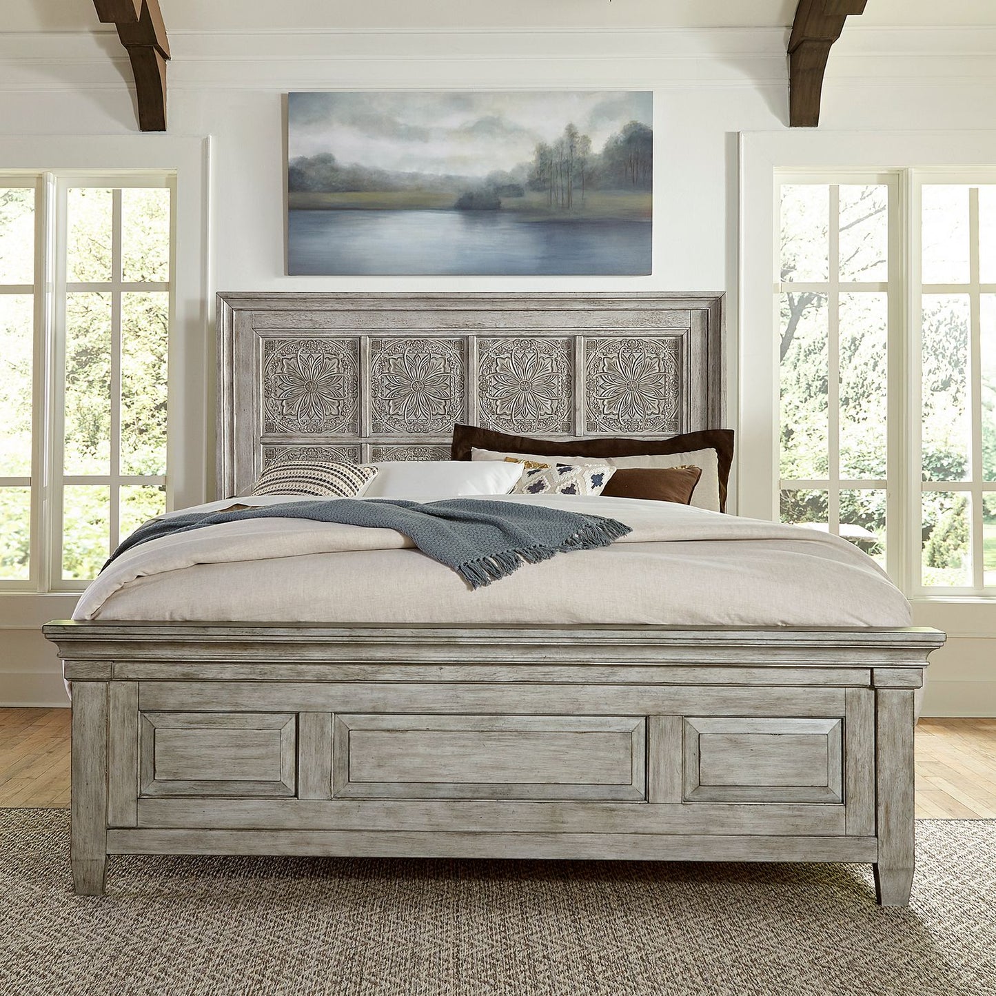 King Opt California Panel Bed, Dresser & Mirror, Chest