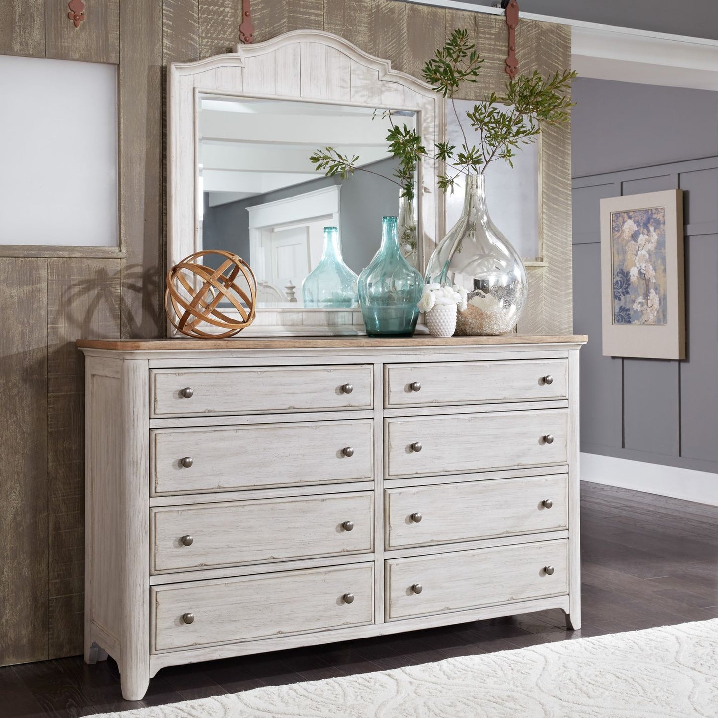 King Poster Bed, Dresser & Mirror, Chest, Night Stand