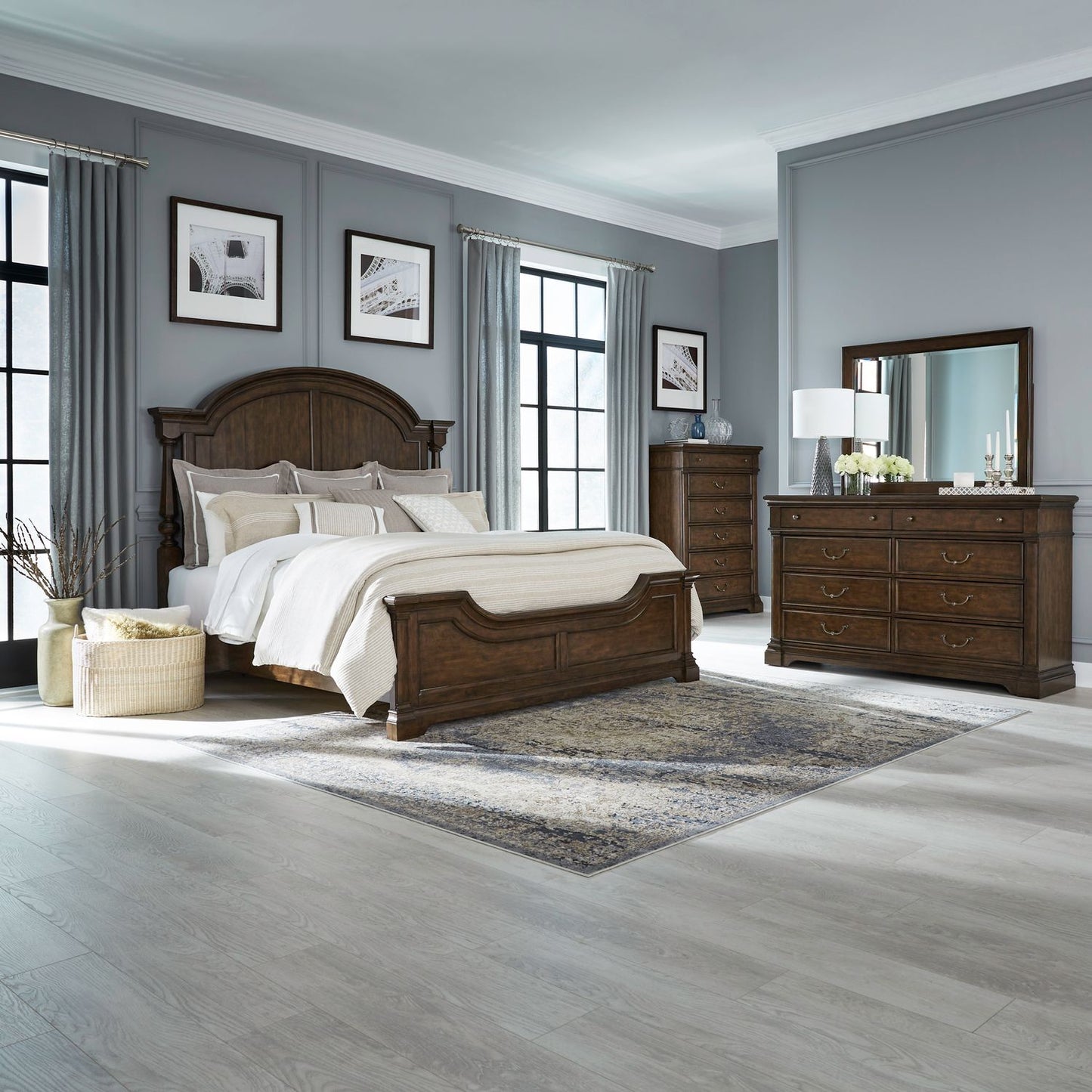 King Poster Bed, Dresser & Mirror, Chest