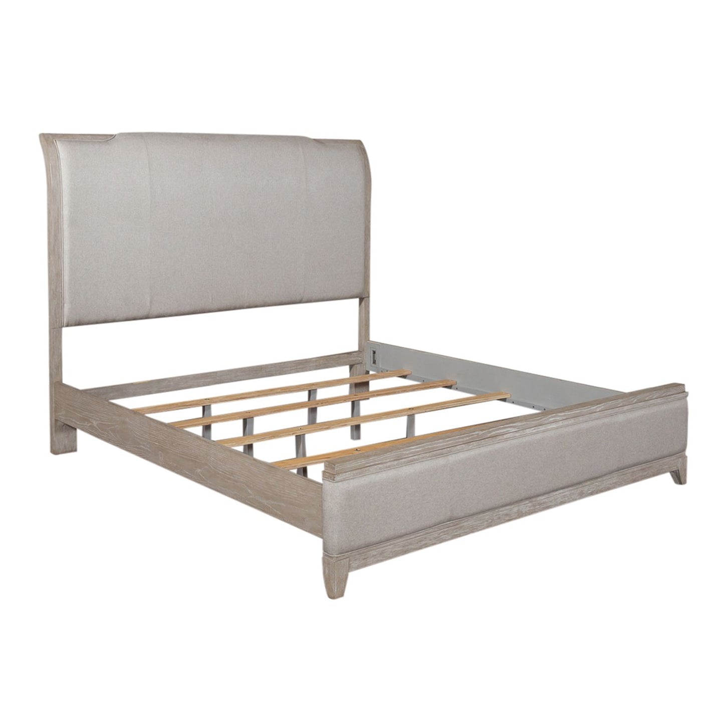 King Uph Bed, Dresser & Mirror, Chest, Night Stand