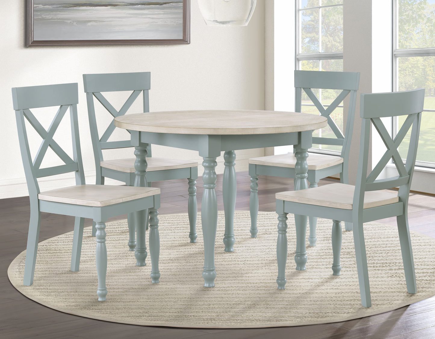 Darcy Solid Wood Side Chair, Mint Green and Parchment Finish