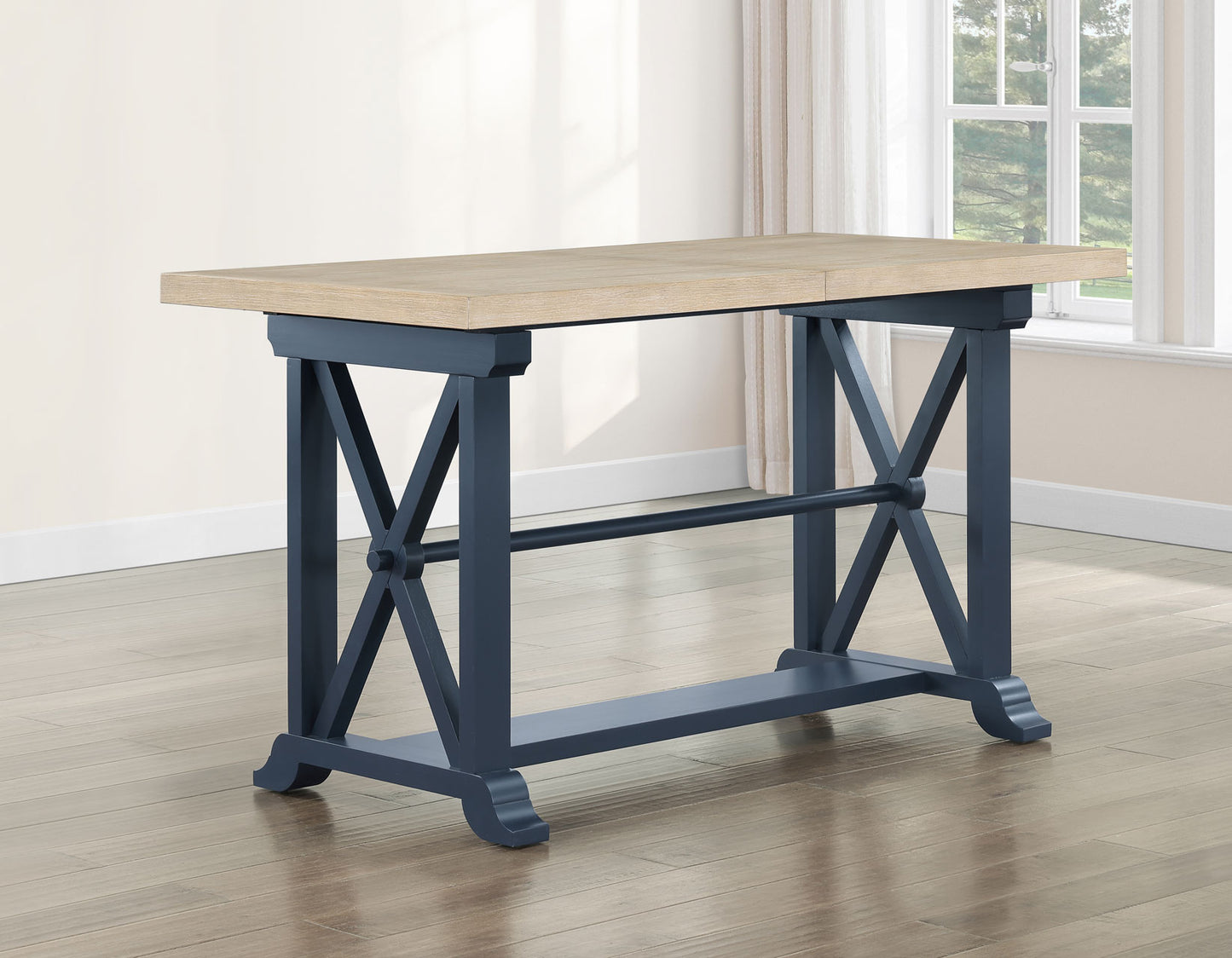 Darcy 5-Piece 64-82″Counter Set with 18-inch leaf, Midnight Blue and Natural Finish