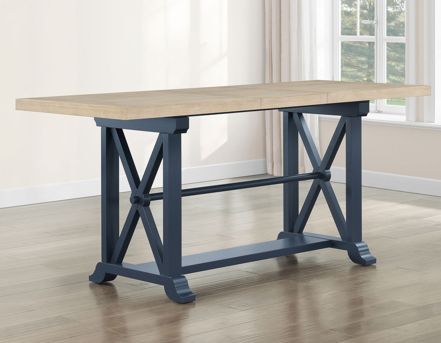 Darcy 5-Piece 64-82″Counter Set with 18-inch leaf, Midnight Blue and Natural Finish