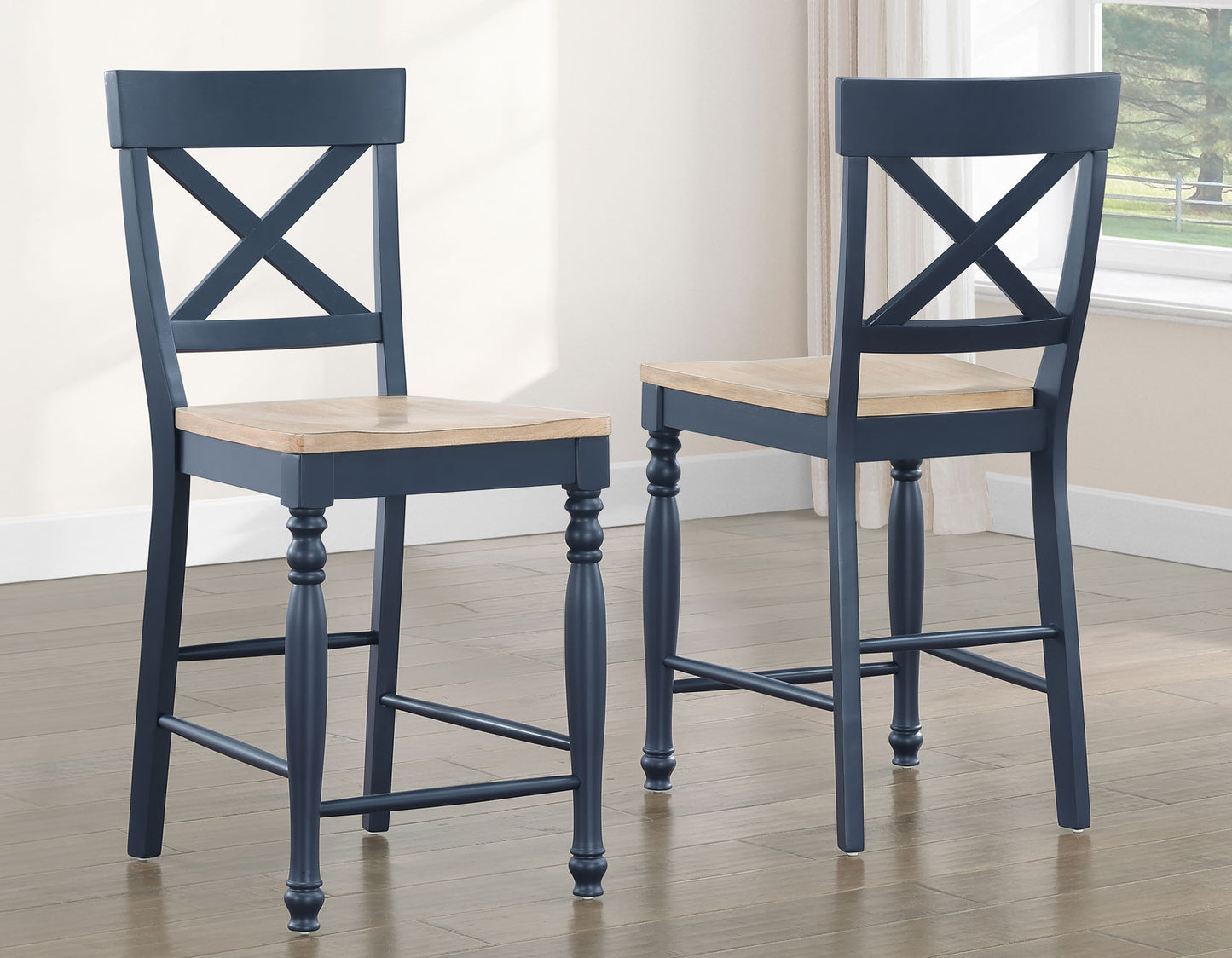Darcy 5-Piece 64-82″Counter Set with 18-inch leaf, Midnight Blue and Natural Finish
