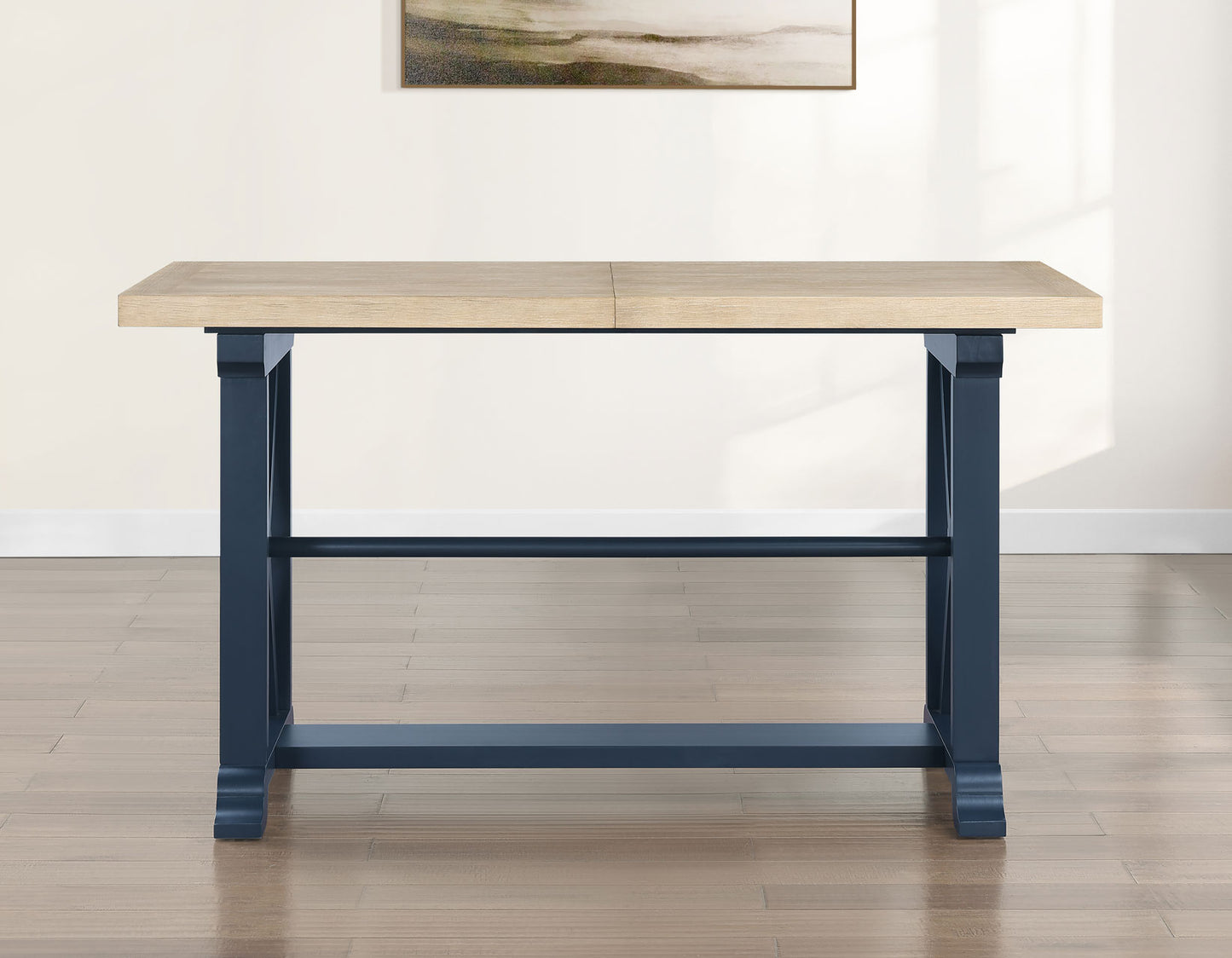 Darcy 5-Piece 64-82″Counter Set with 18-inch leaf, Midnight Blue and Natural Finish