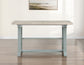Darcy 5-Piece 64-82″Counter Set with 18-inch leaf, Mint Green and Washed Linen Finish
